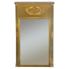 Golden Art Deco mirror, France 1925, gilded wood with flowers decorations