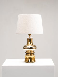 Golden Art Glass Table Lamp by Gustav Leek for Flygsfors, Sweden, 1960s