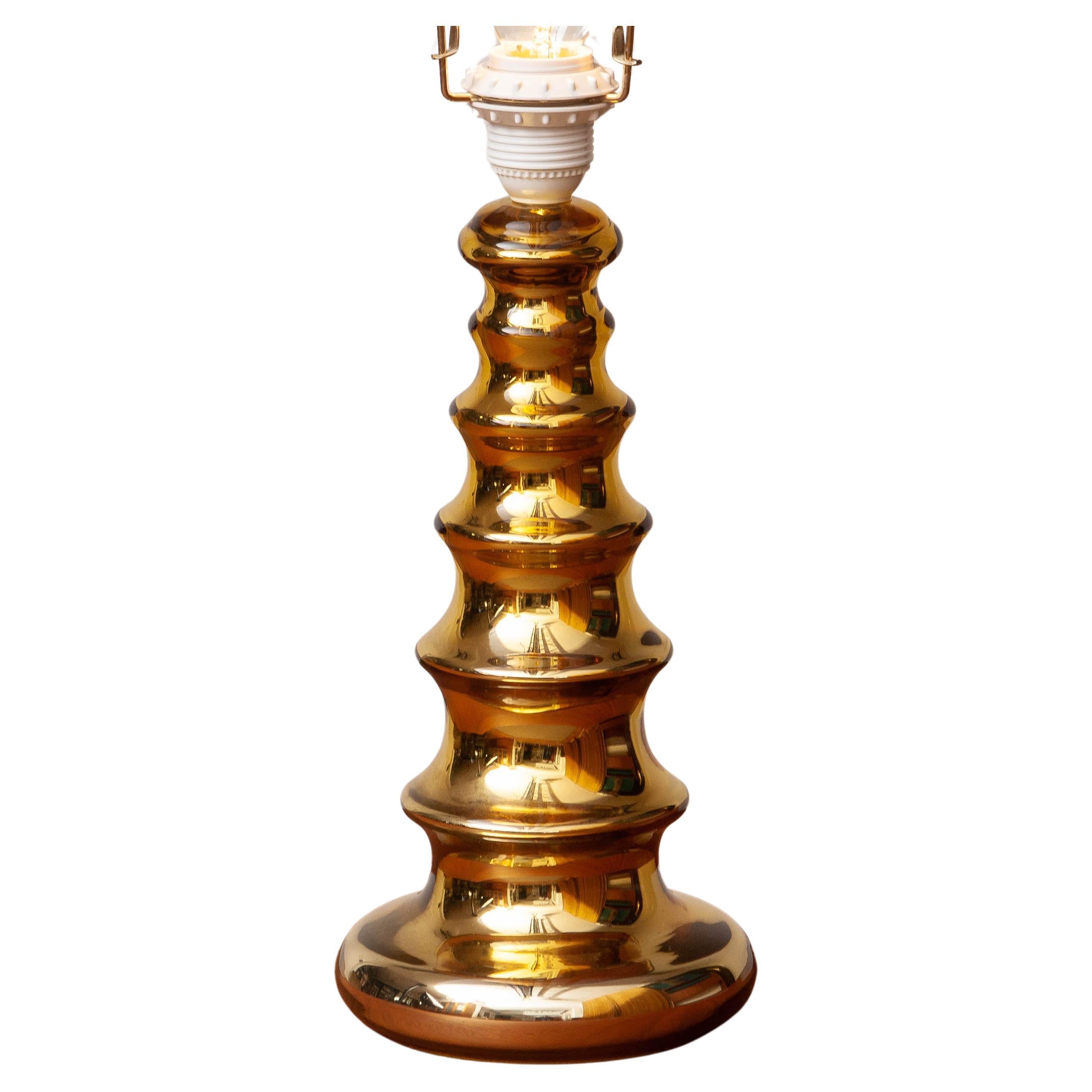 Golden Art Glass Table Lamp By Gustav Leek For Lindshammar Sweden. 1970s