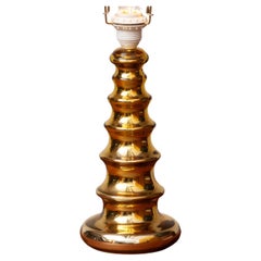 Golden Art Glass Table Lamp By Gustav Leek For Lindshammar Sweden. 1970s