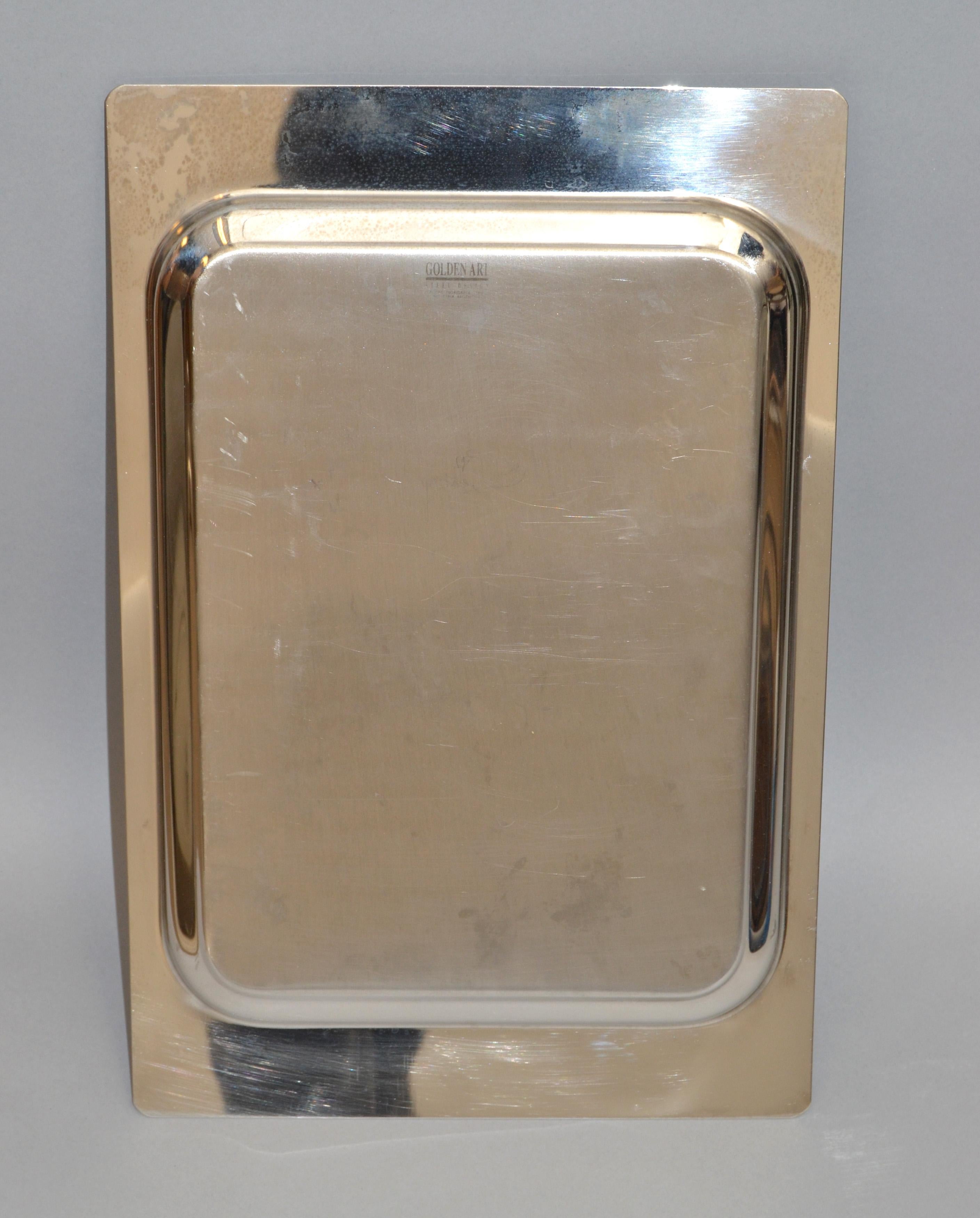 Brass Golden Art Steel Design Argentina Serving Tray Inox 18/8 Stainless Steel, 1980 For Sale