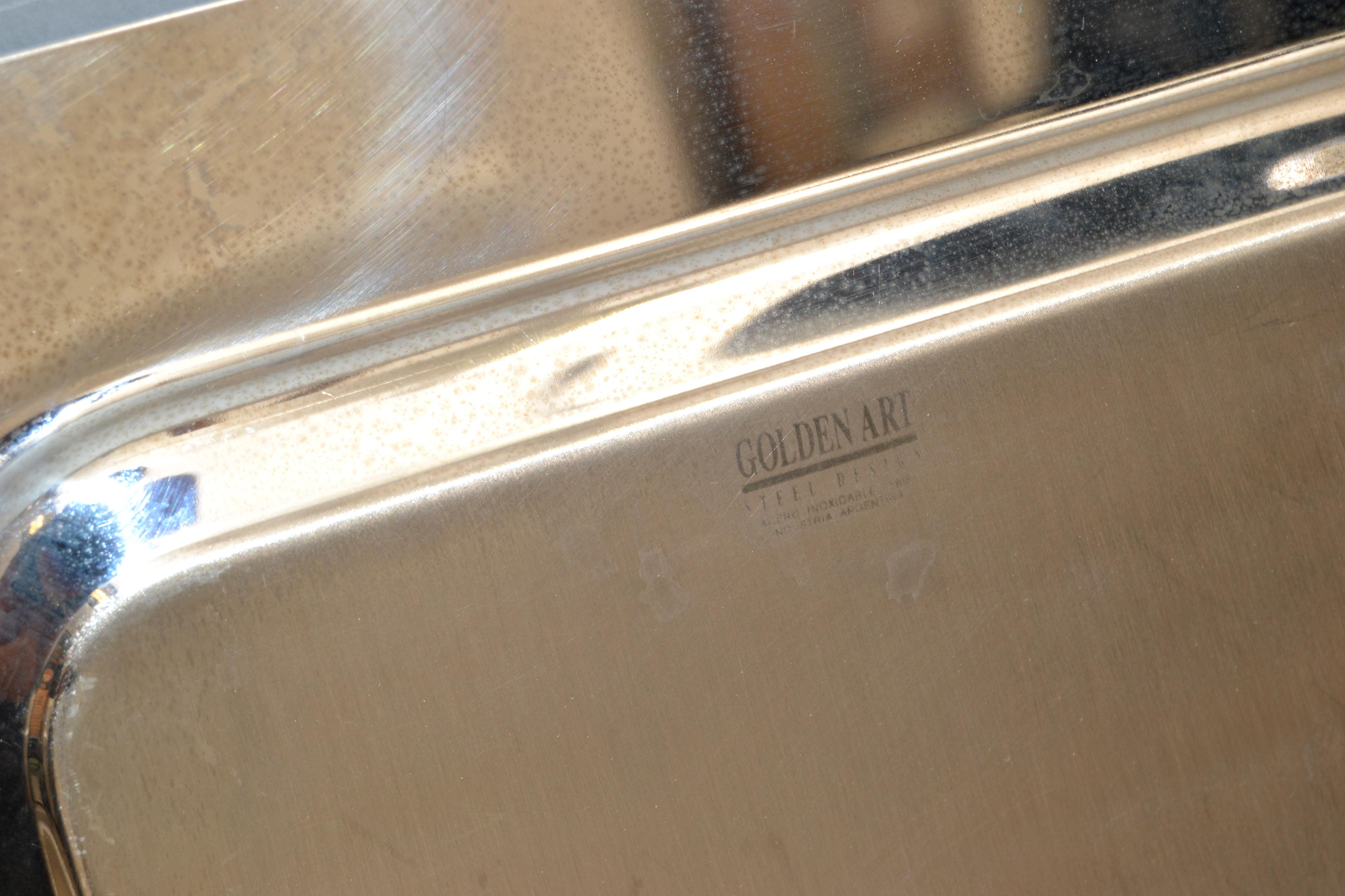 Golden Art Steel Design Argentina Serving Tray Inox 18/8 Stainless Steel, 1980 For Sale 2