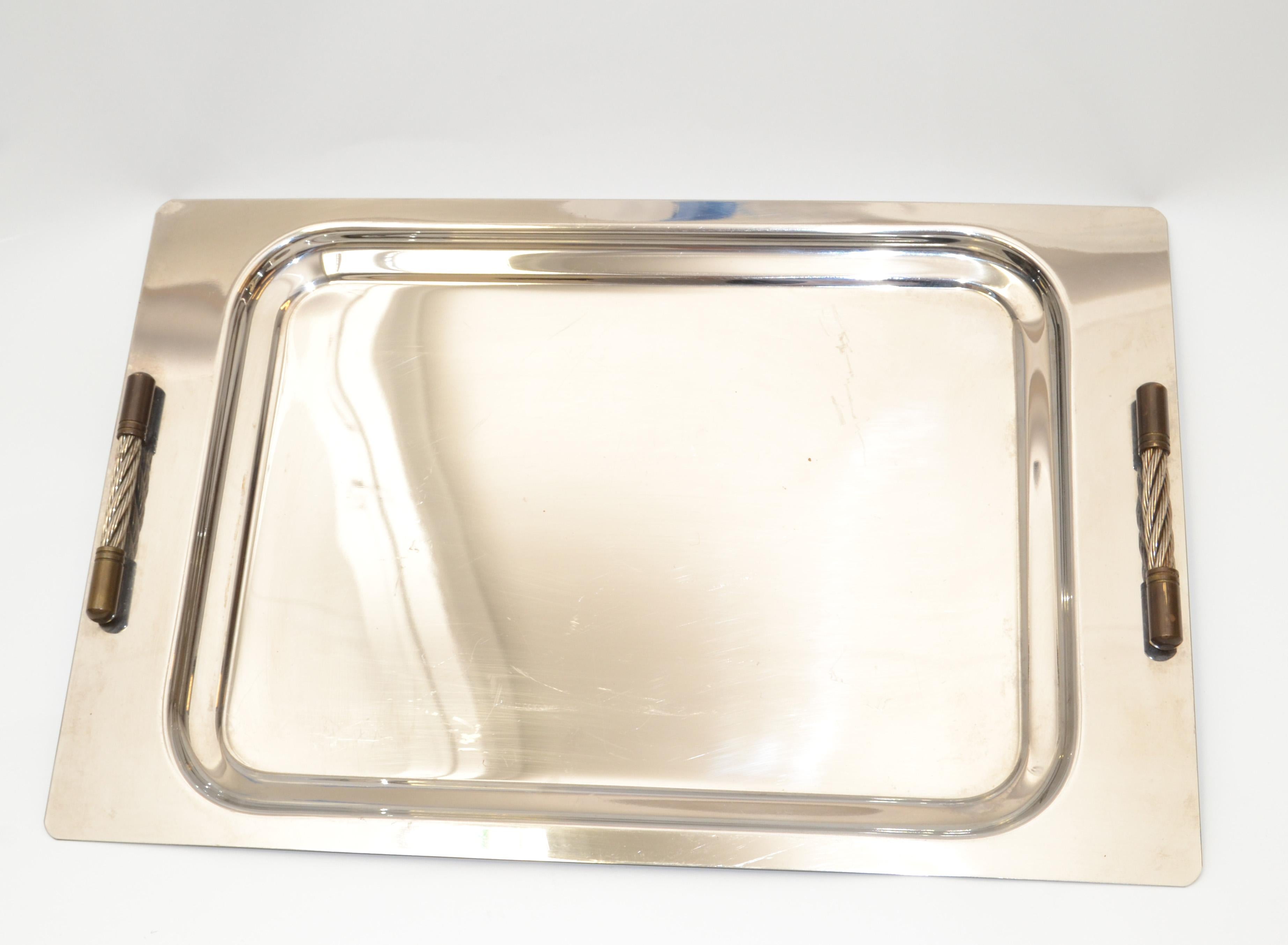 Italian Golden Art Steel Design Argentina Serving Tray Inox 18/8 Stainless Steel, 1980 For Sale