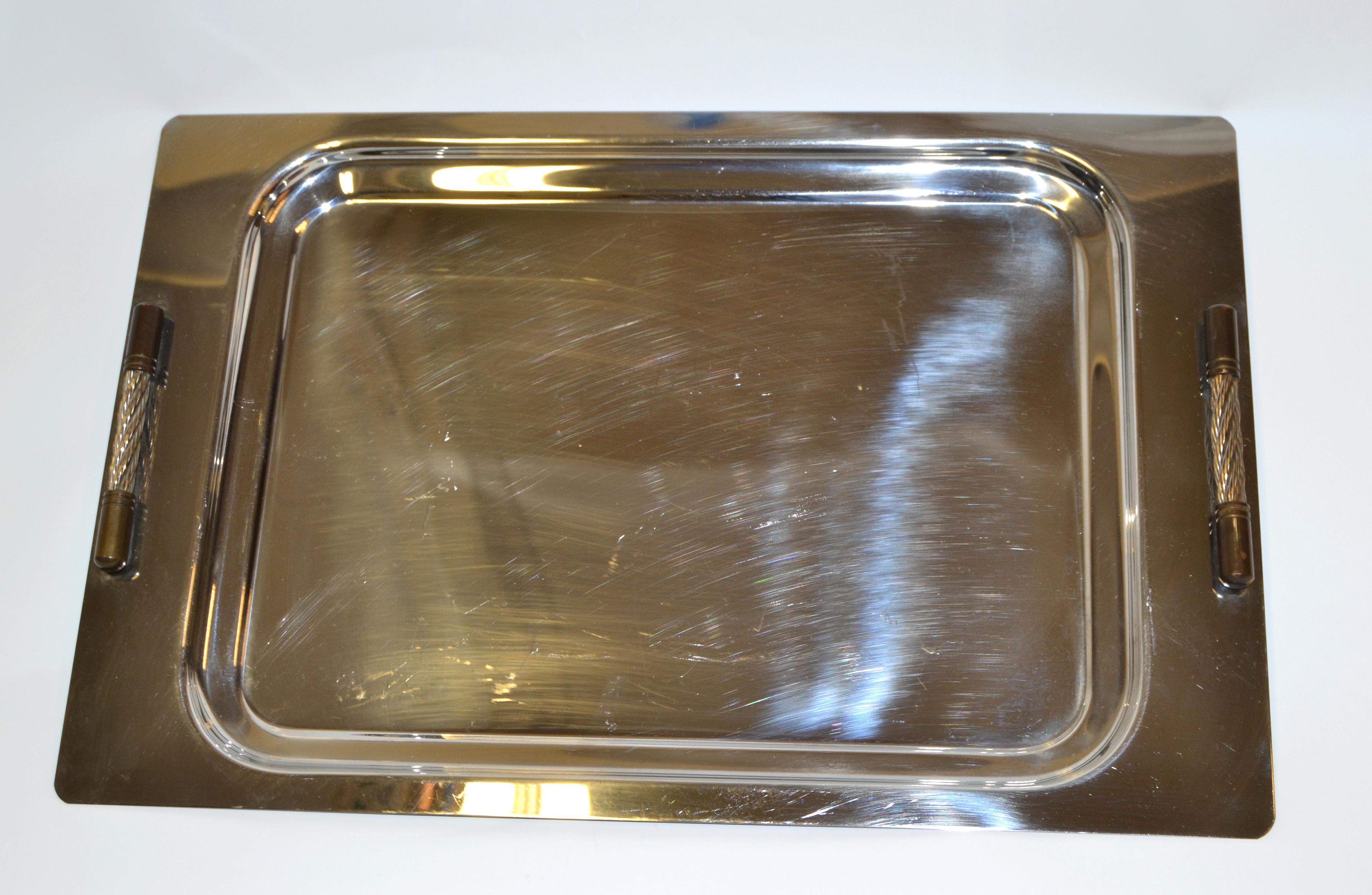 20th Century Golden Art Steel Design Argentina Serving Tray Inox 18/8 Stainless Steel, 1980 For Sale