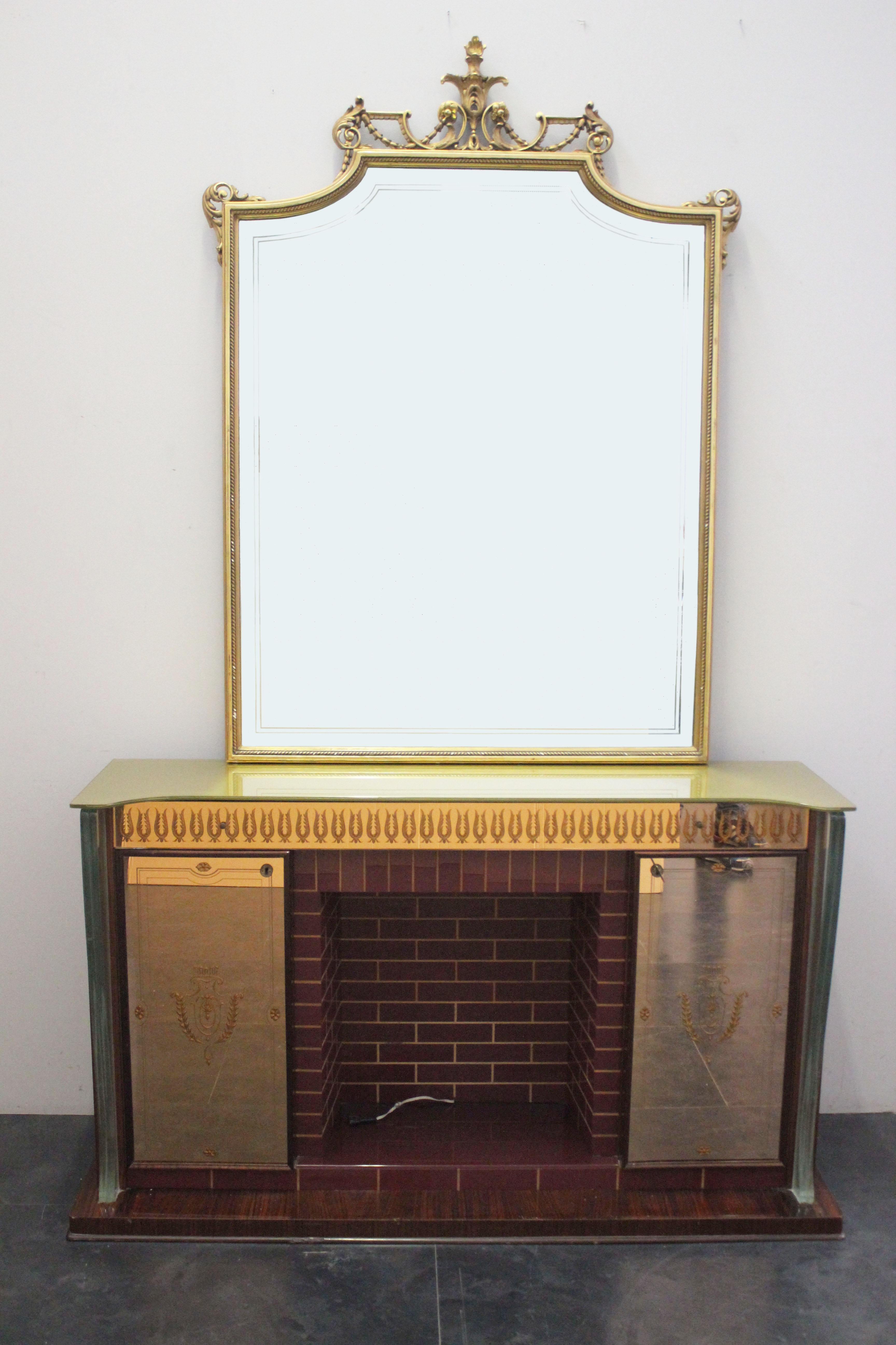Golden Back Mirror with Parallel Lines, 1950s For Sale 7