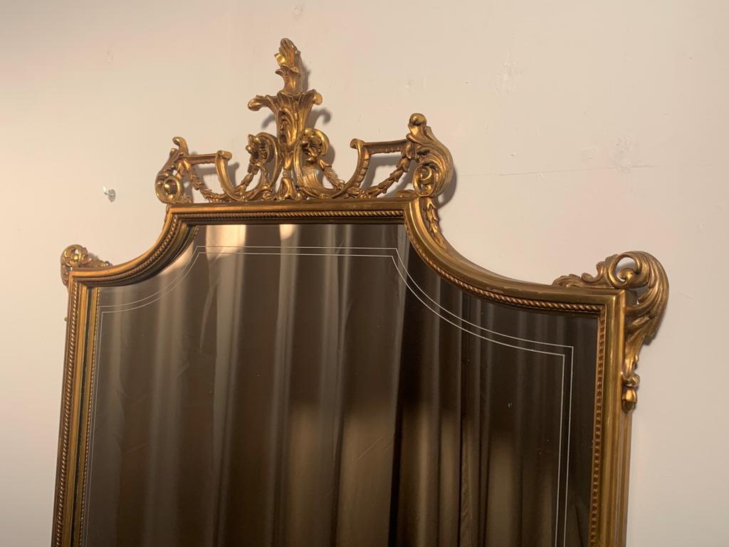 Mid-20th Century Golden Back Mirror with Parallel Lines, 1950s For Sale