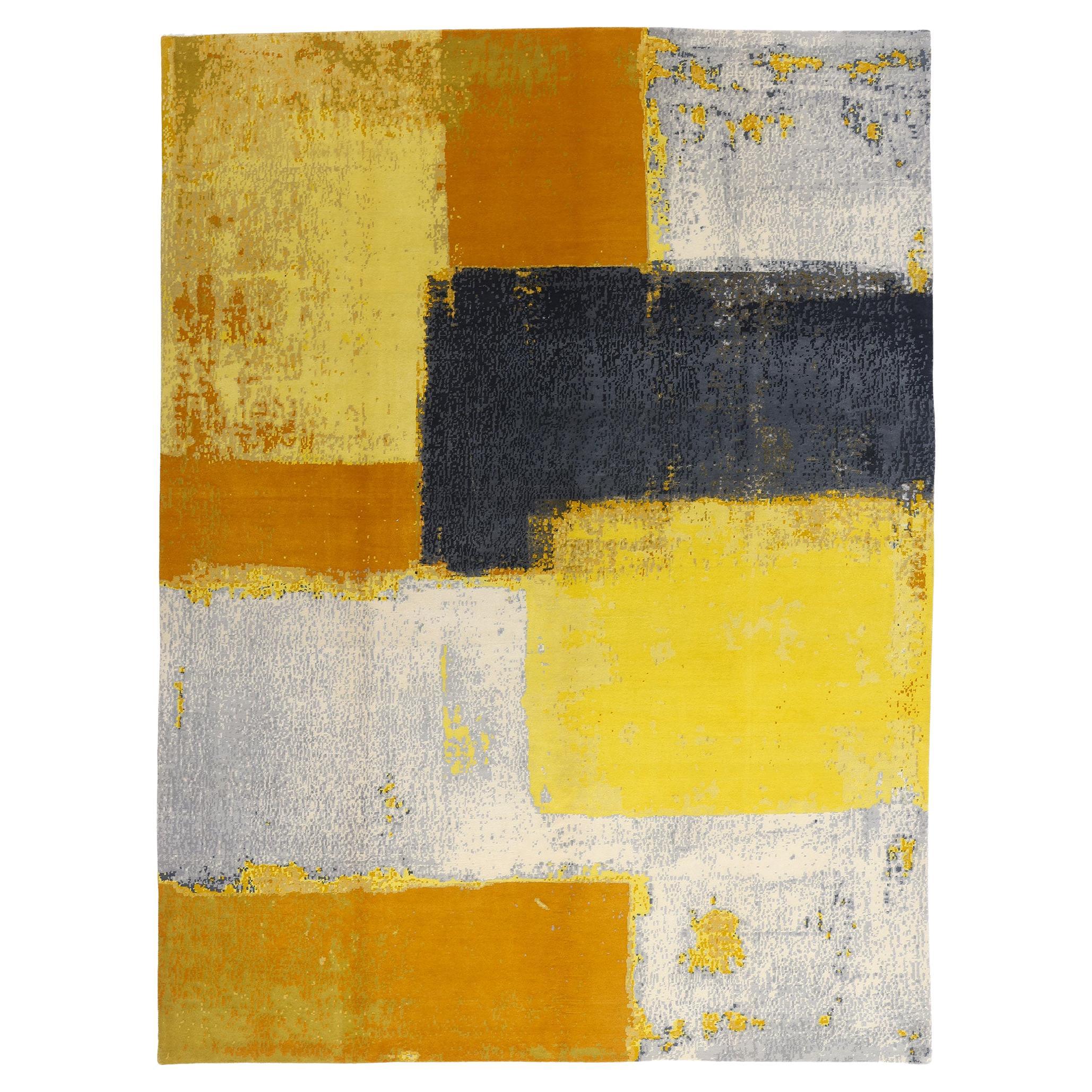 Moderner Bauhaus-Teppich aus Wolle und Seide mit expressionistischem Stil, neue Form und Funktionalität im Angebot