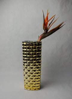 Golden Bamboo effect glass vase by Nachtmann, Germany, 1980