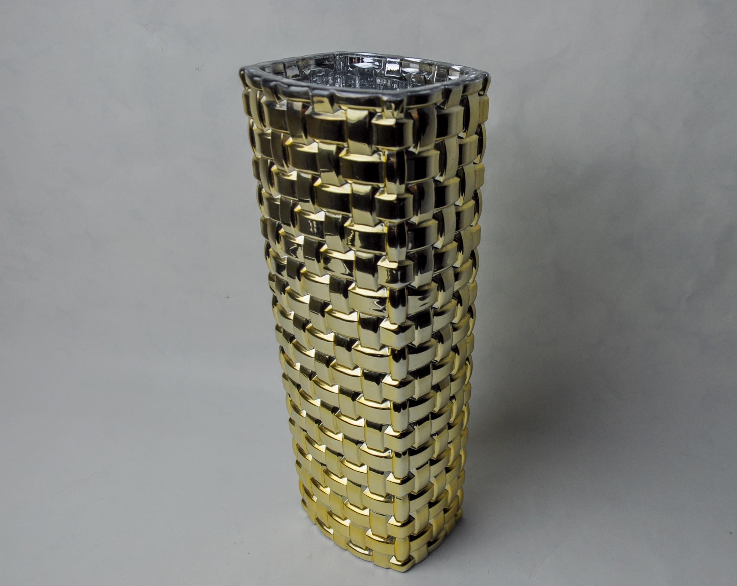 Hollywood Regency Golden Bamboo effect glass vase by Nachtmann, Germany, 1980 For Sale