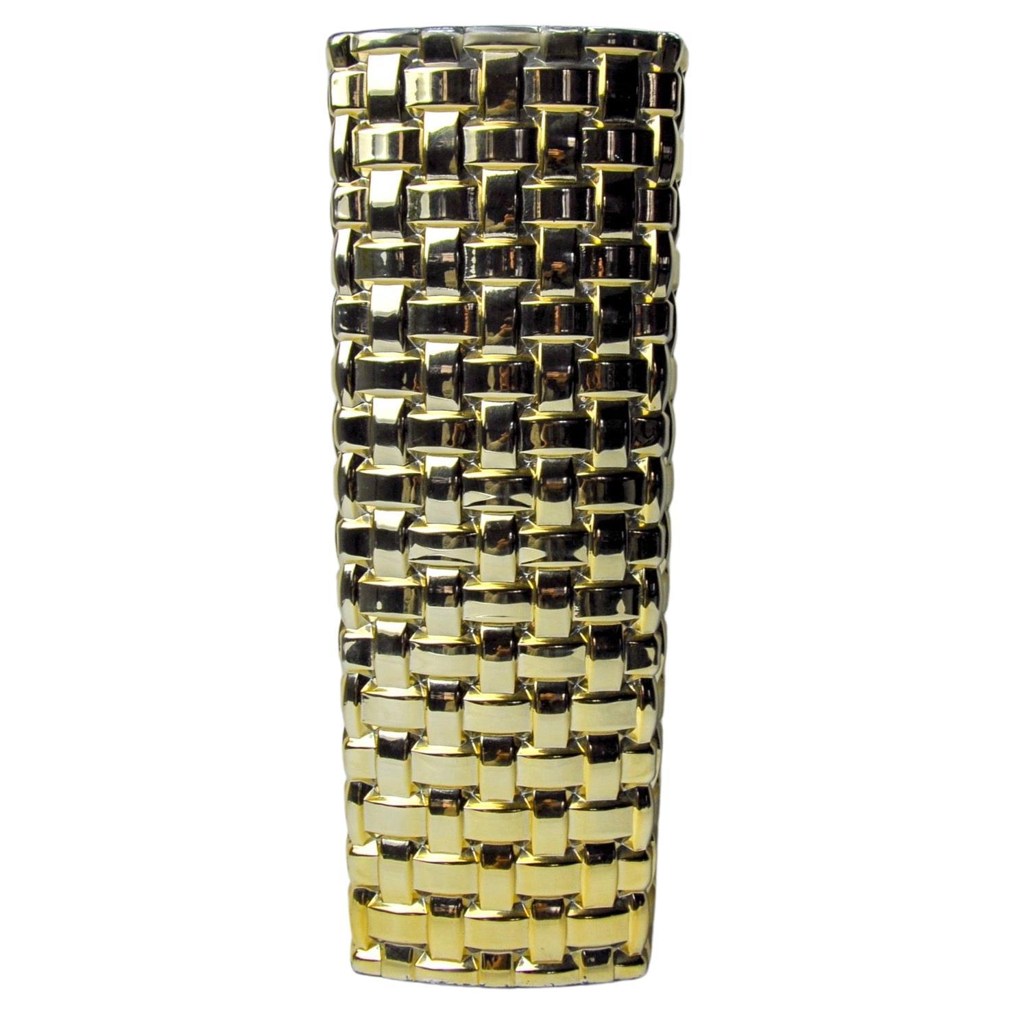 Golden Bamboo effect glass vase by Nachtmann, Germany, 1980 For Sale