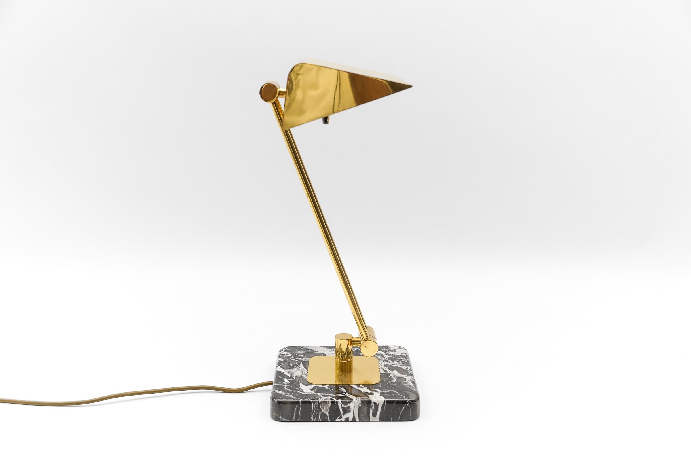 Italian Golden Bankers Table Lamp on Marble Foot, 1960s For Sale