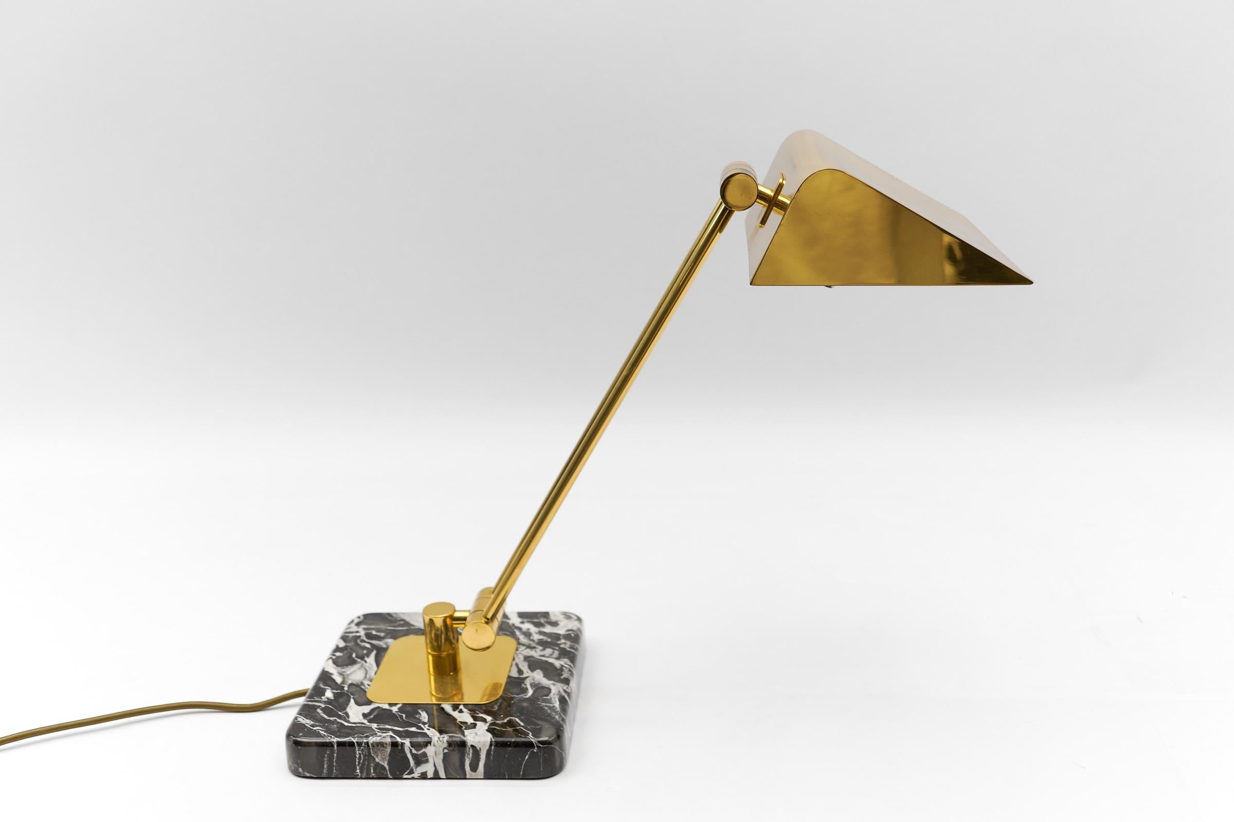Mid-20th Century Golden Bankers Table Lamp on Marble Foot, 1960s For Sale