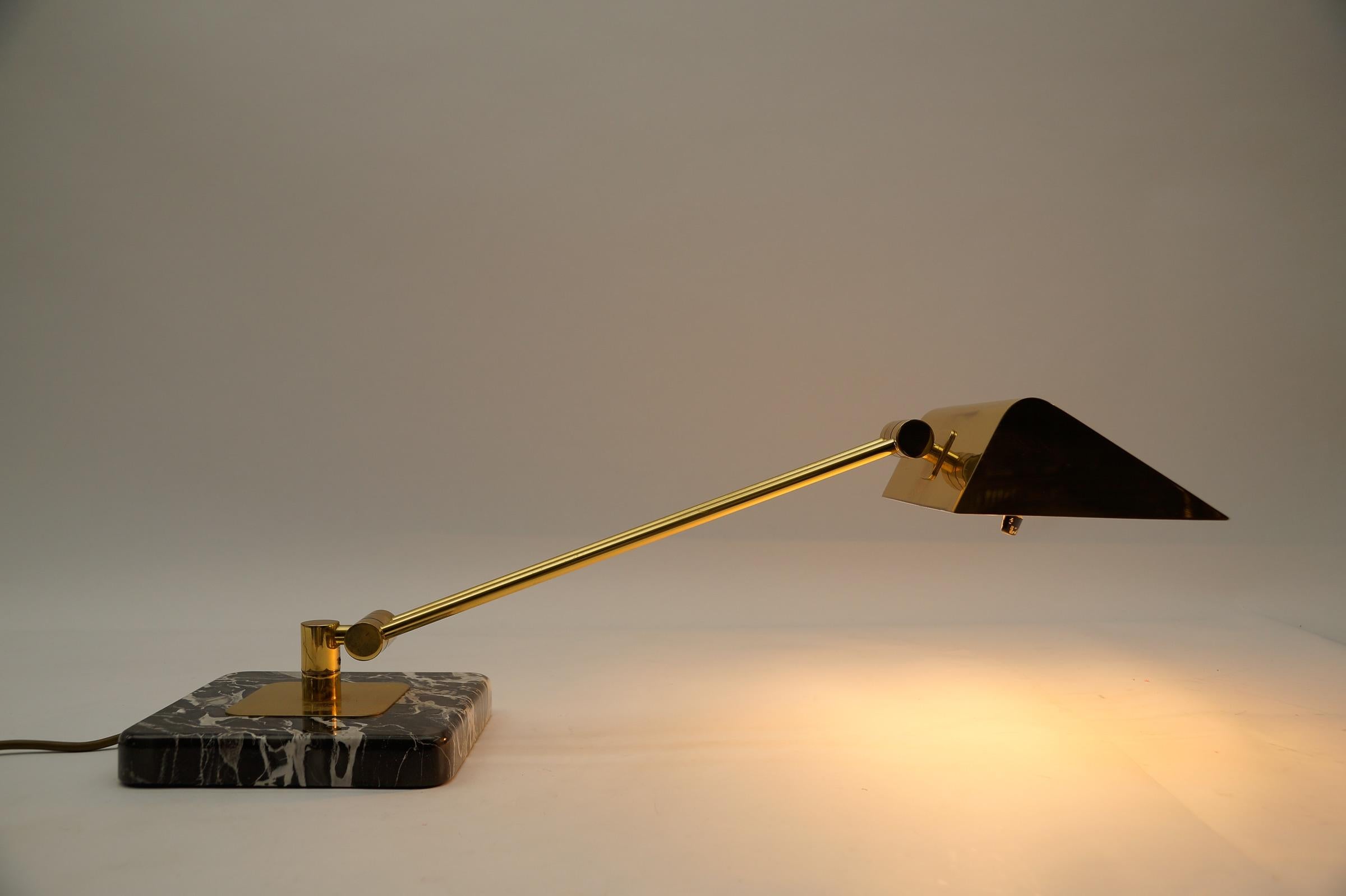 Metal Golden Bankers Table Lamp on Marble Foot, 1960s For Sale