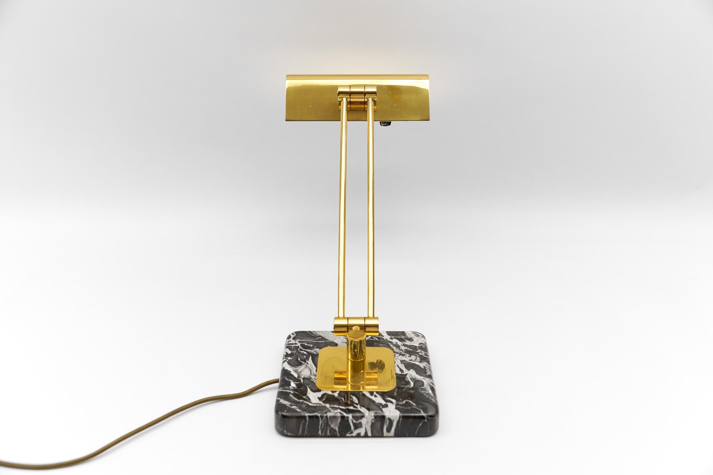 Golden Bankers Table Lamp on Marble Foot, 1960s For Sale 2