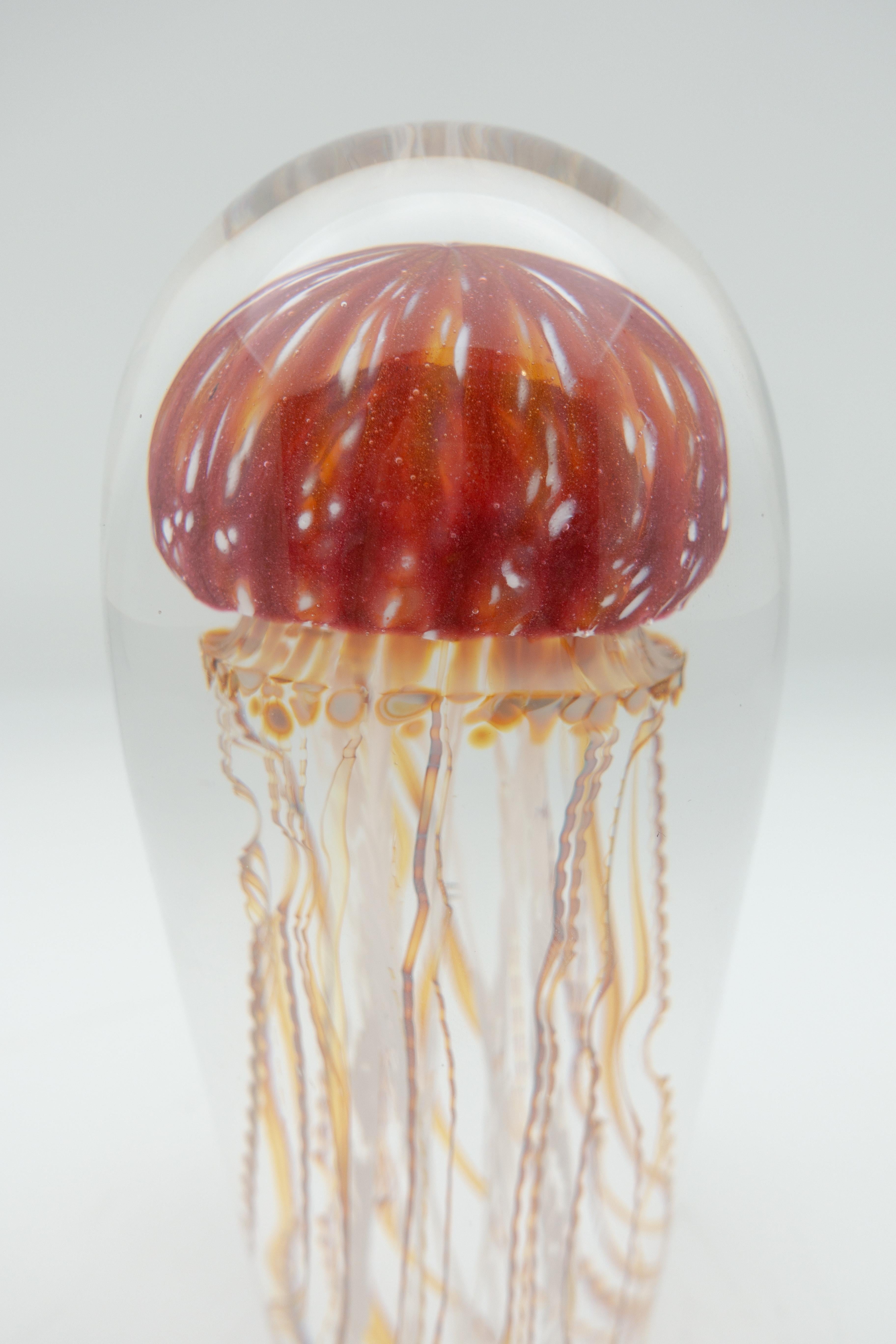 Contemporary Golden Barberry Glass Jellyfish Sculpture For Sale