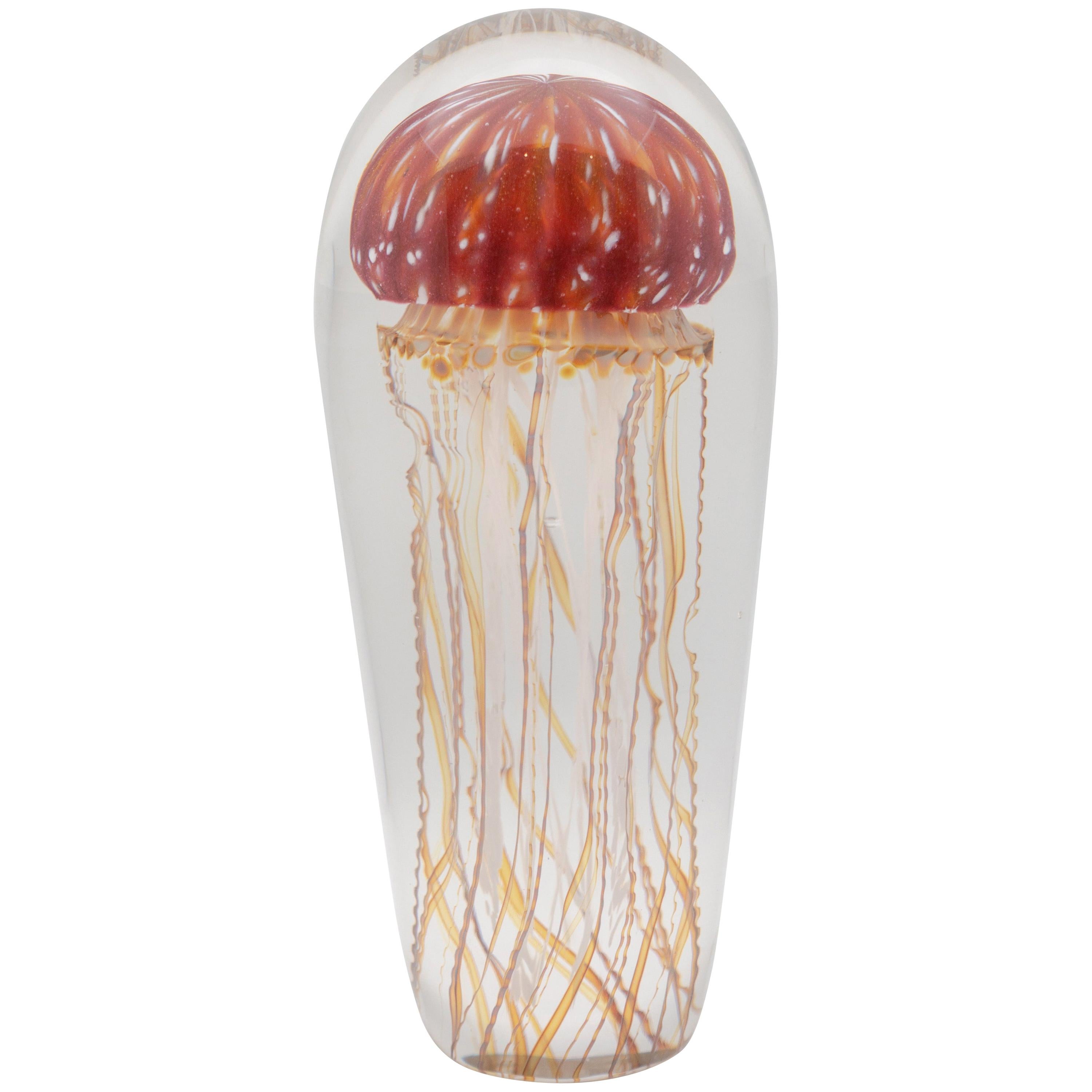 Golden Barberry Glass Jellyfish Sculpture For Sale