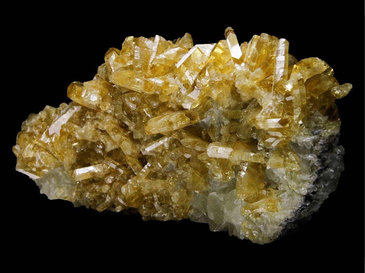 Contemporary Golden Barite on Calcite From Meikle Mine, Elko County, Nevada For Sale
