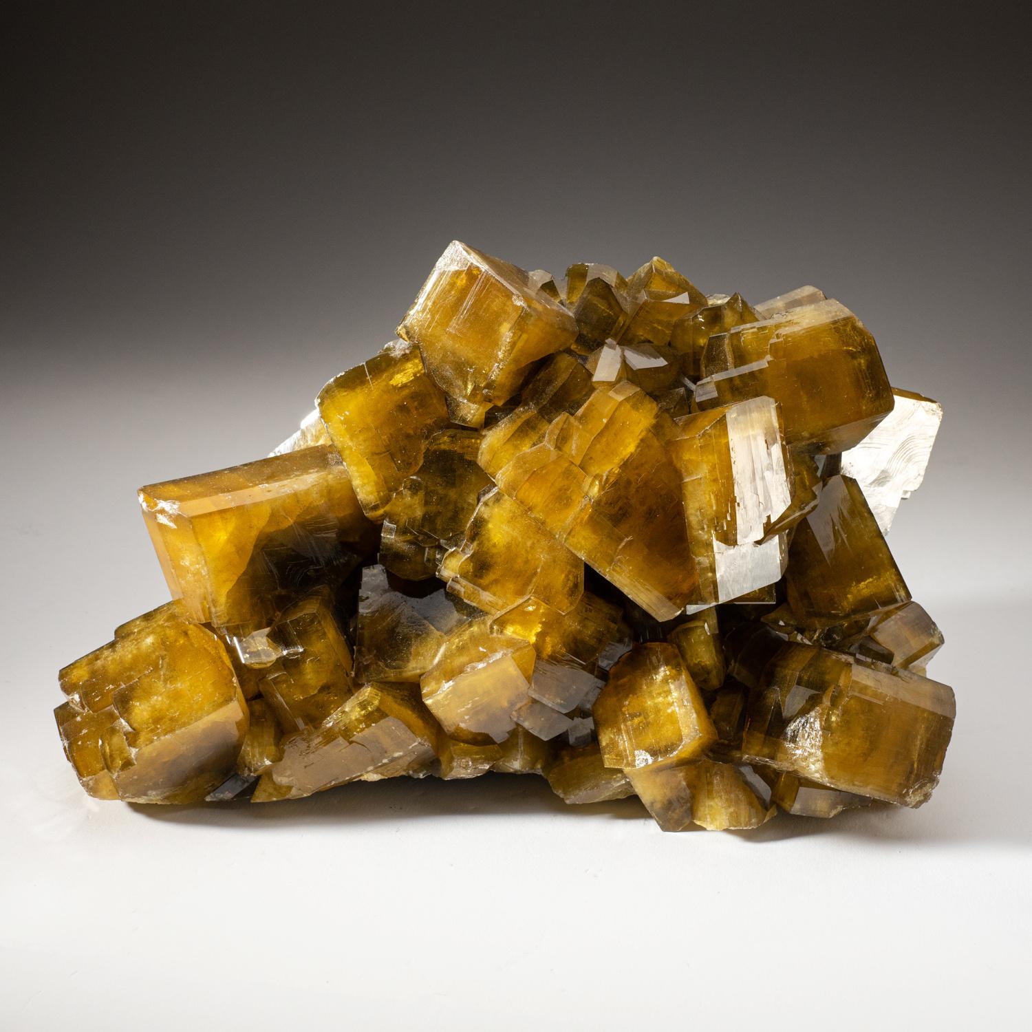 Del condado de Nandan, Hechi, Guangxi, China

 

Compleja formación entrecruzada de cristales de barita dorada translúcida gema lustrosa con caras lustrosas y caras rómbicas modificadas afiladas.

 

9 libras, 11 x 5 x 7 pulgadas
