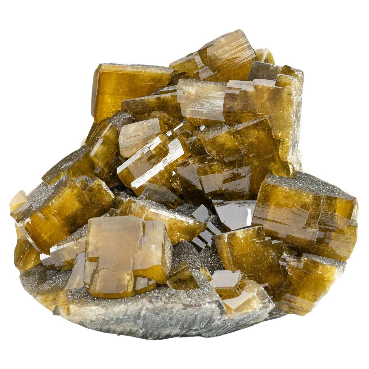From Nandan County, Hechi, Guangxi, China

Complex intersecting formation of lustrous gem translucent golden barite crystals with lustrous faces and sharp modified rhombic faces.

8 lbs, Measures: 7 x 3.5 x 6 inches.