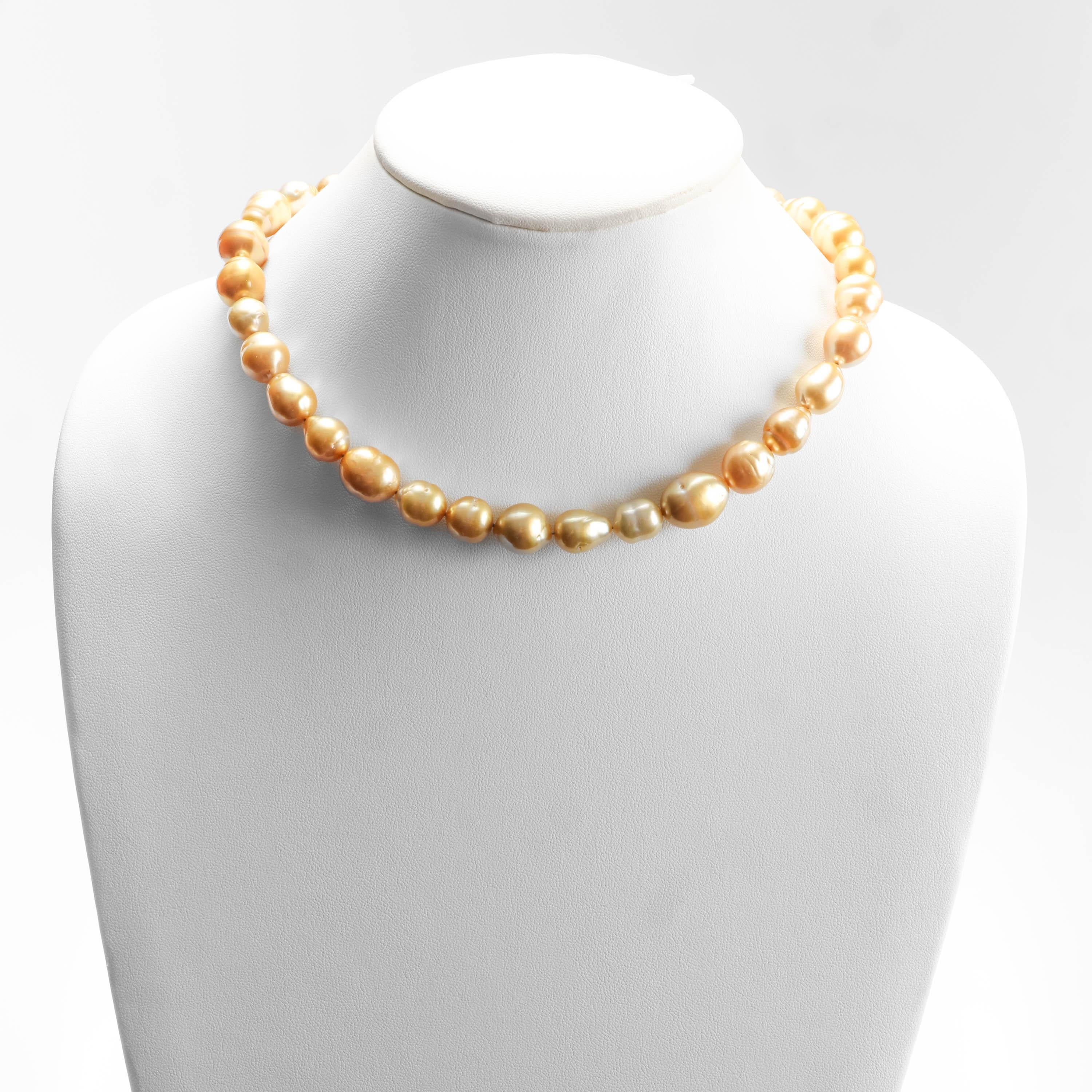 Round Cut Golden Baroque South Sea Pearl Necklace New For Sale