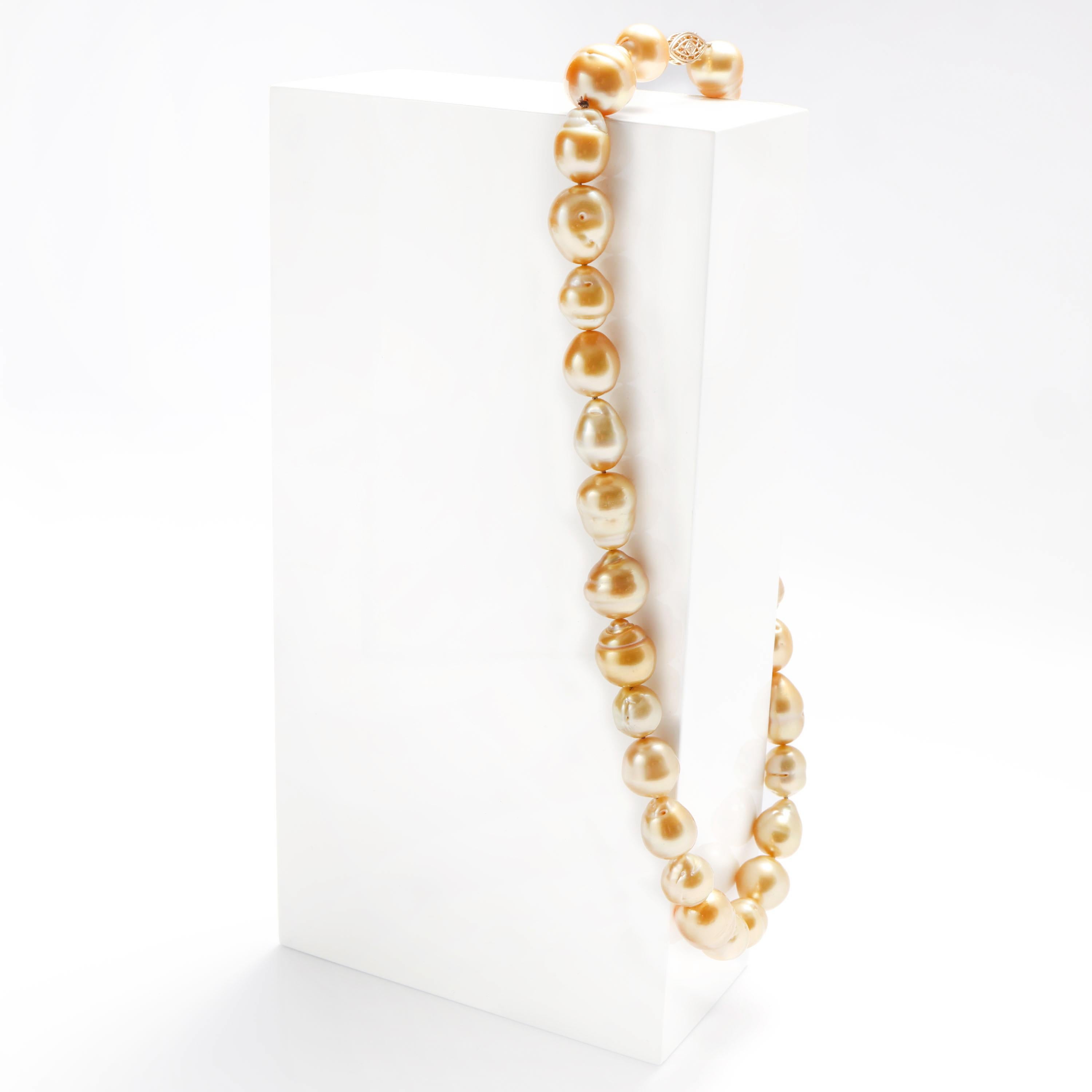 Women's or Men's Golden Baroque South Sea Pearl Necklace New For Sale