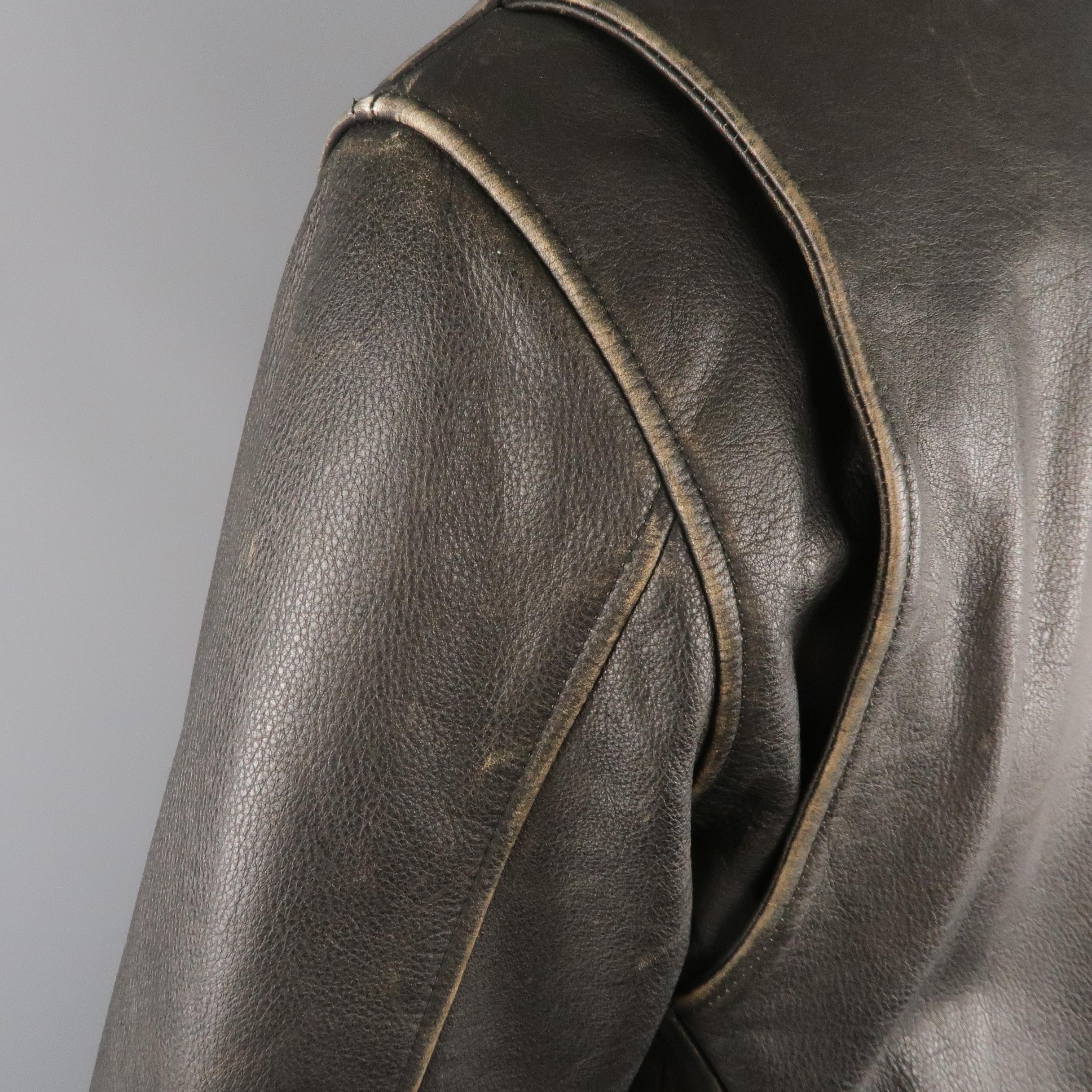 GOLDEN BEAR 42 Dark Brown Distressed Leather Snap Pocket Jacket 6