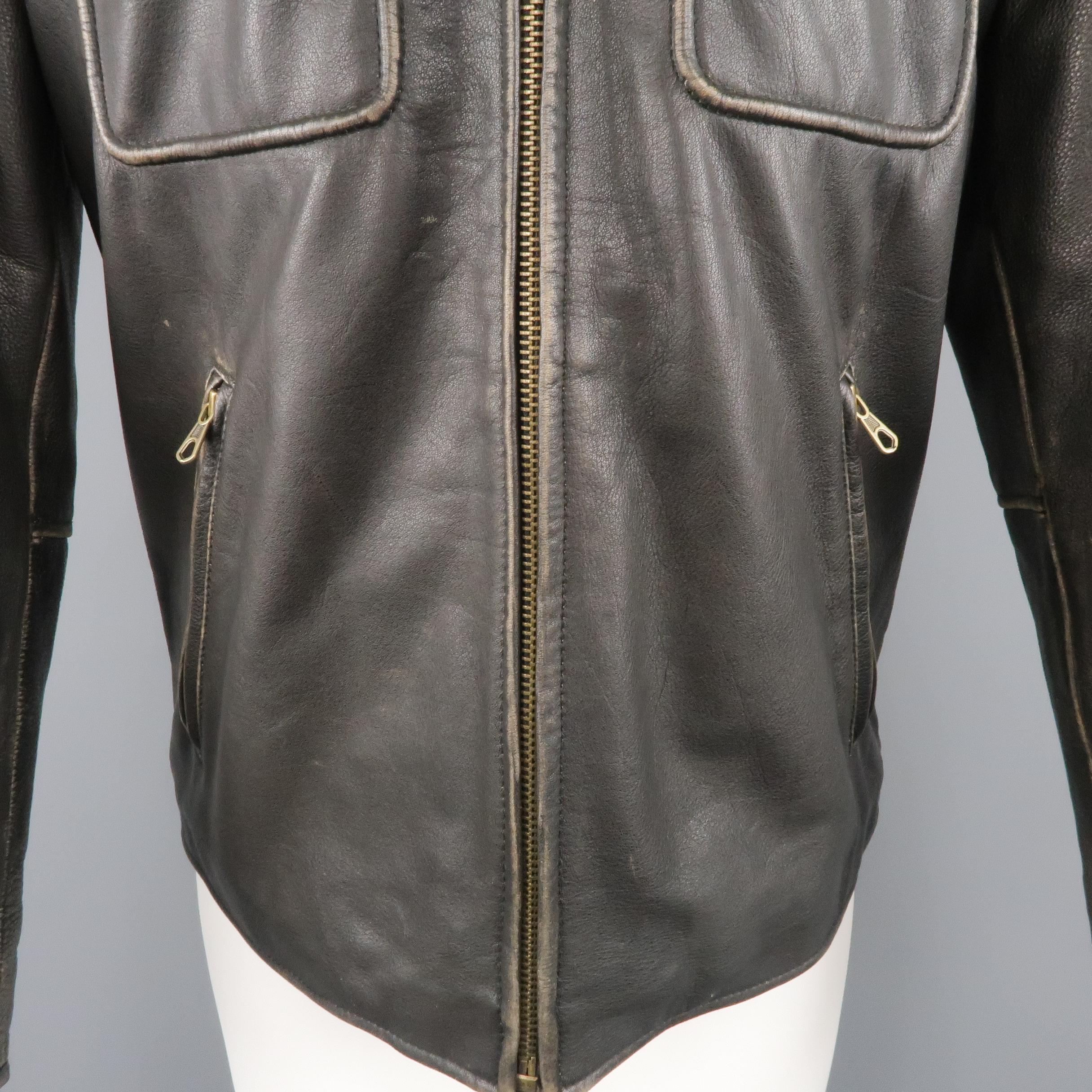 Men's GOLDEN BEAR 42 Dark Brown Distressed Leather Snap Pocket Jacket