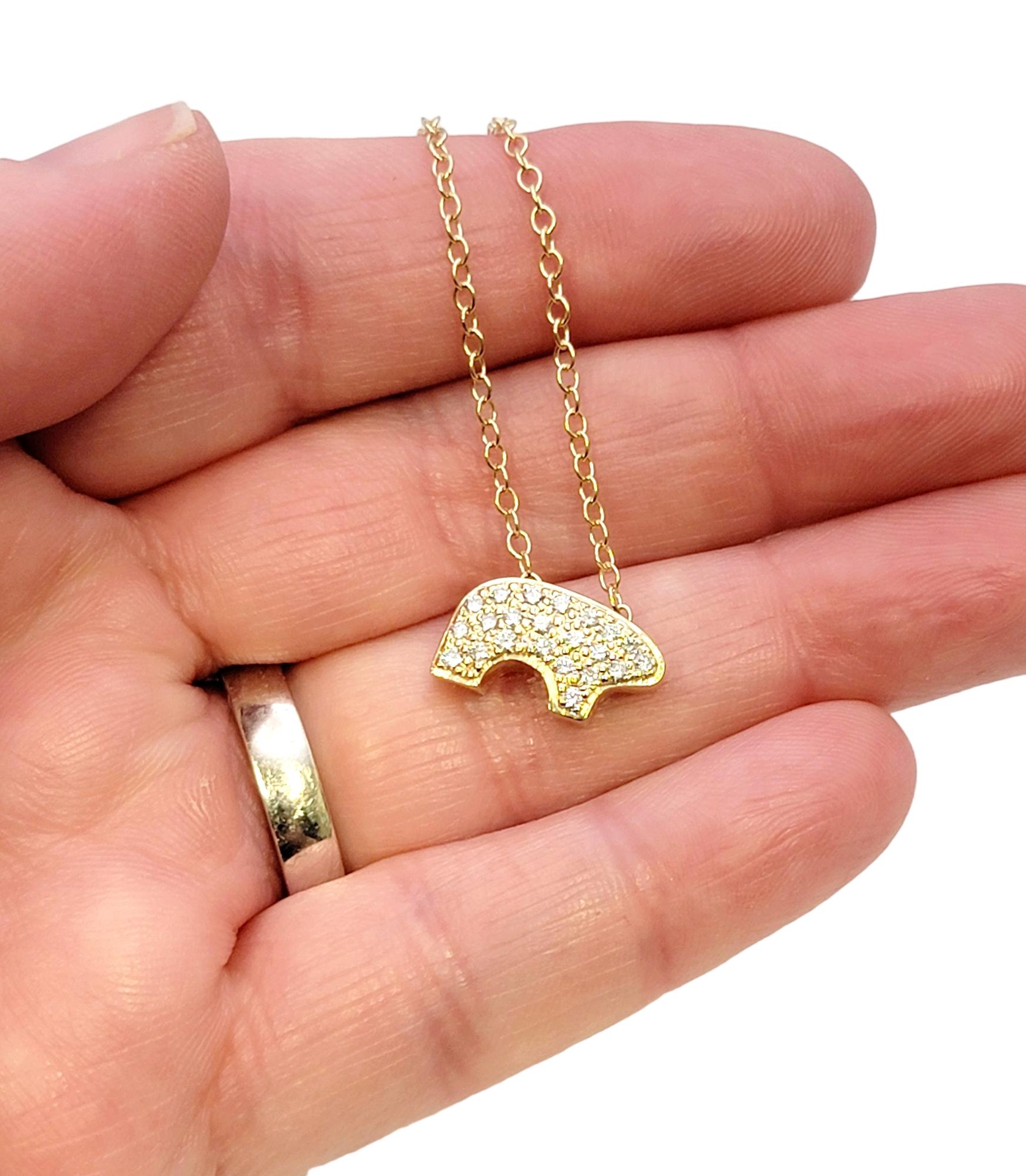 Golden Bear Pave Diamond Baby Bear Pendant Necklace in 14 Karat Yellow Gold 7