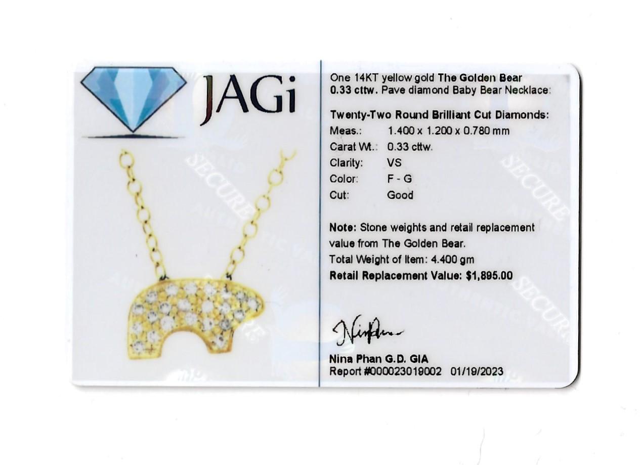 Golden Bear Pave Diamond Baby Bear Pendant Necklace in 14 Karat Yellow Gold 11