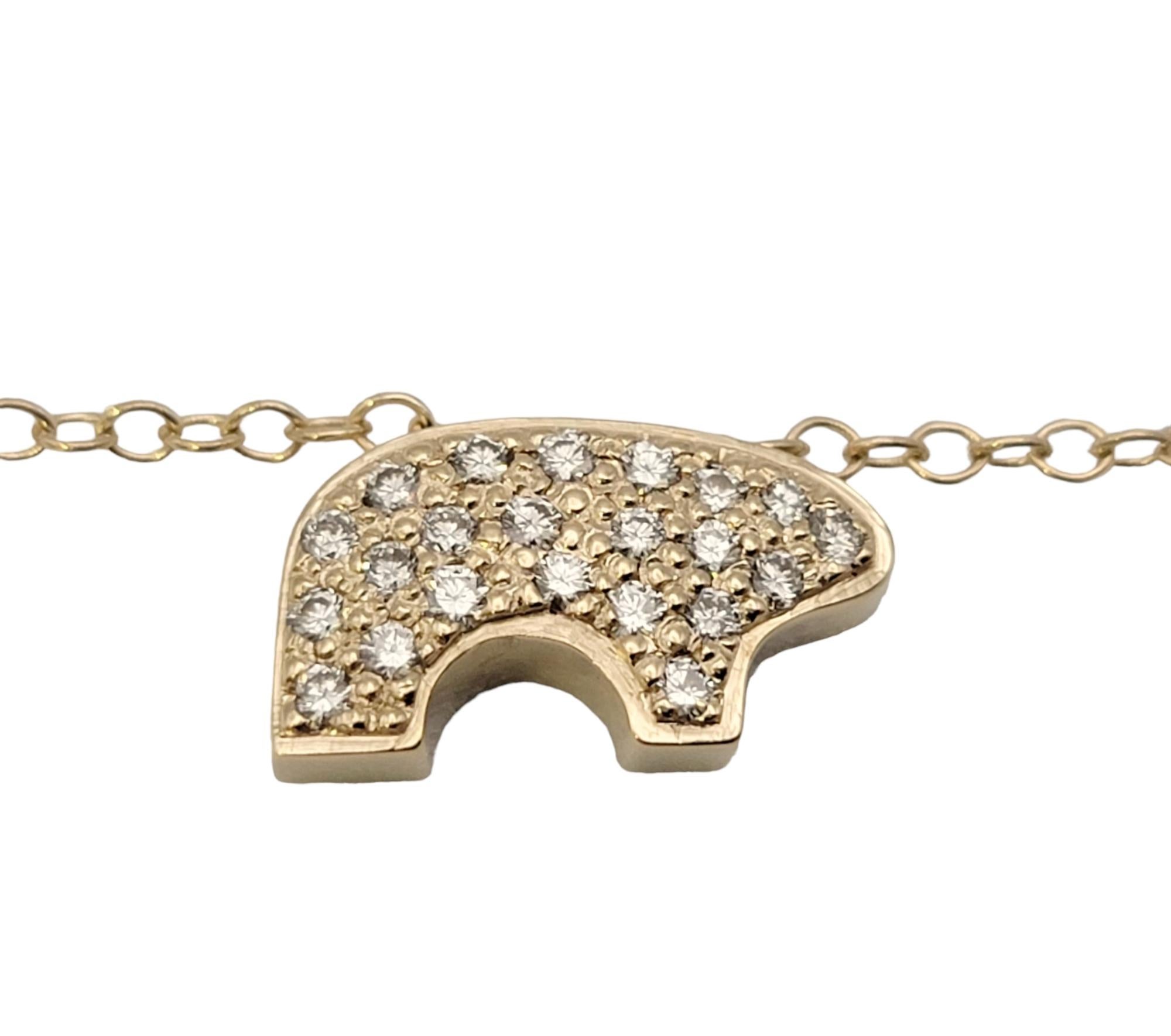 Contemporary Golden Bear Pave Diamond Baby Bear Pendant Necklace in 14 Karat Yellow Gold