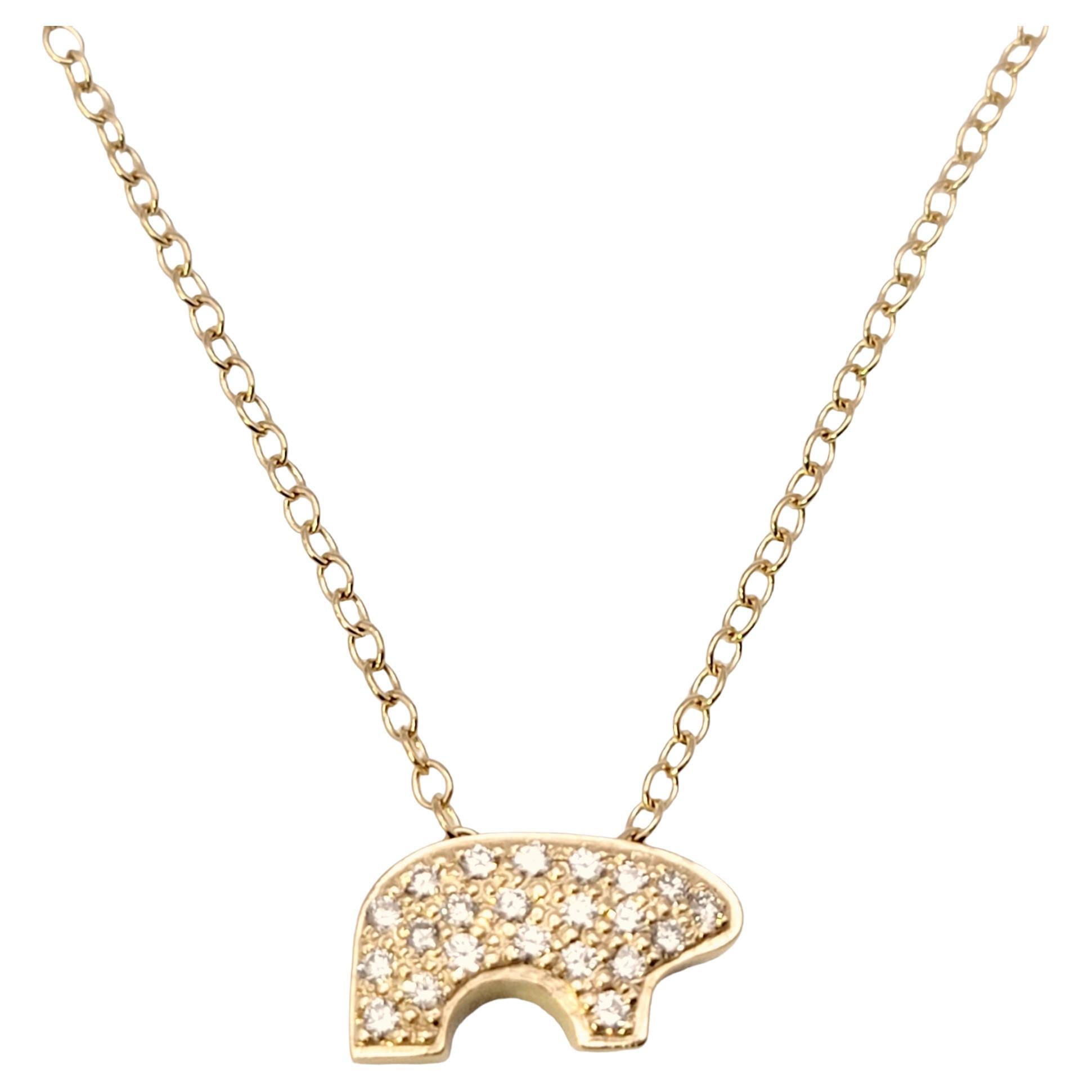 Golden Bear Pave Diamond Baby Bear Pendant Necklace in 14 Karat Yellow Gold