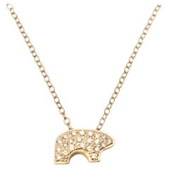 Golden Bear Pave Diamond Baby Bear Pendant Necklace in 14 Karat Yellow Gold