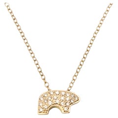 Golden Bear Pave Diamond Baby Bear Pendant Necklace in 14 Karat Yellow Gold