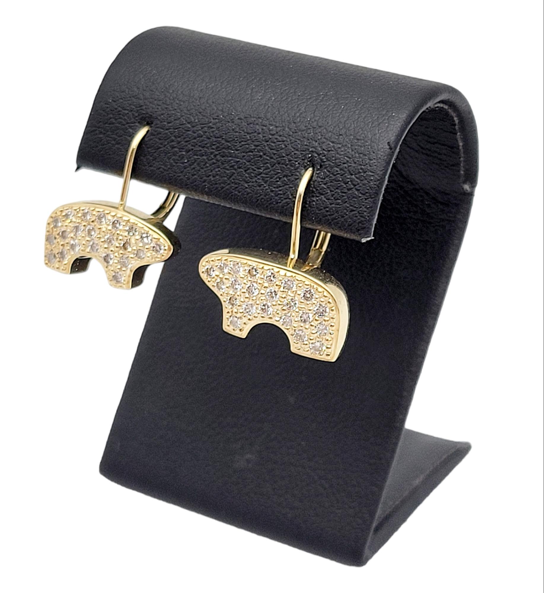 Golden Bear Pave Diamond Bear Leverback Earrings in 14 Karat Yellow Gold 4