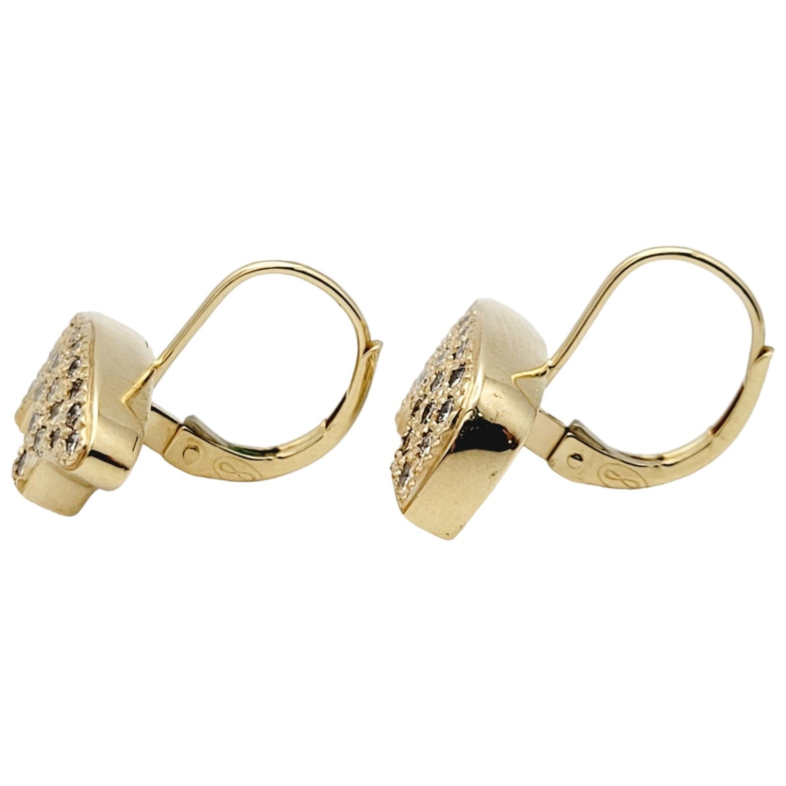 Round Cut Golden Bear Pave Diamond Bear Leverback Earrings in 14 Karat Yellow Gold