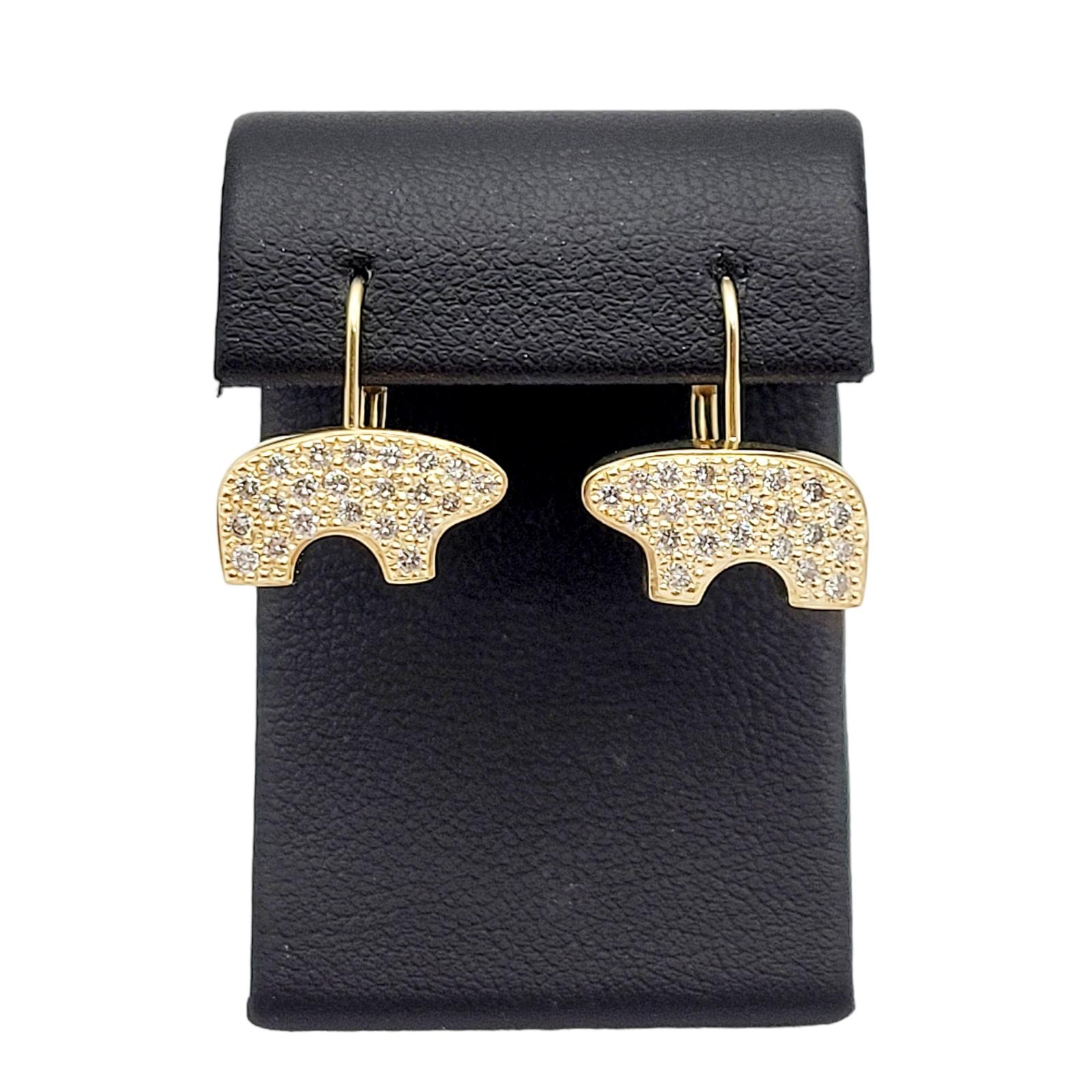 Golden Bear Pave Diamond Bear Leverback Earrings in 14 Karat Yellow Gold 3