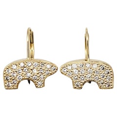 Golden Bear Pave Diamond Bear Leverback Earrings in 14 Karat Yellow Gold