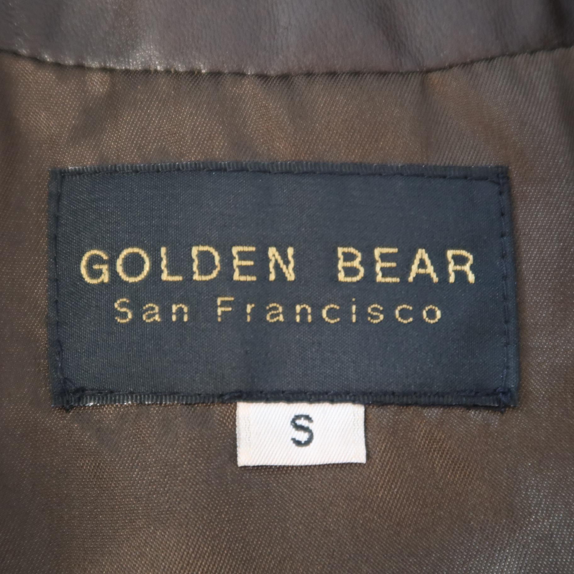 GOLDEN BEAR S Brown Solid Leather Zip Up Collared Bomber Jacket 2