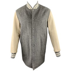 GOLDEN BEAR Size S Grey & Beige Mixed Materials Wool Snaps Coat