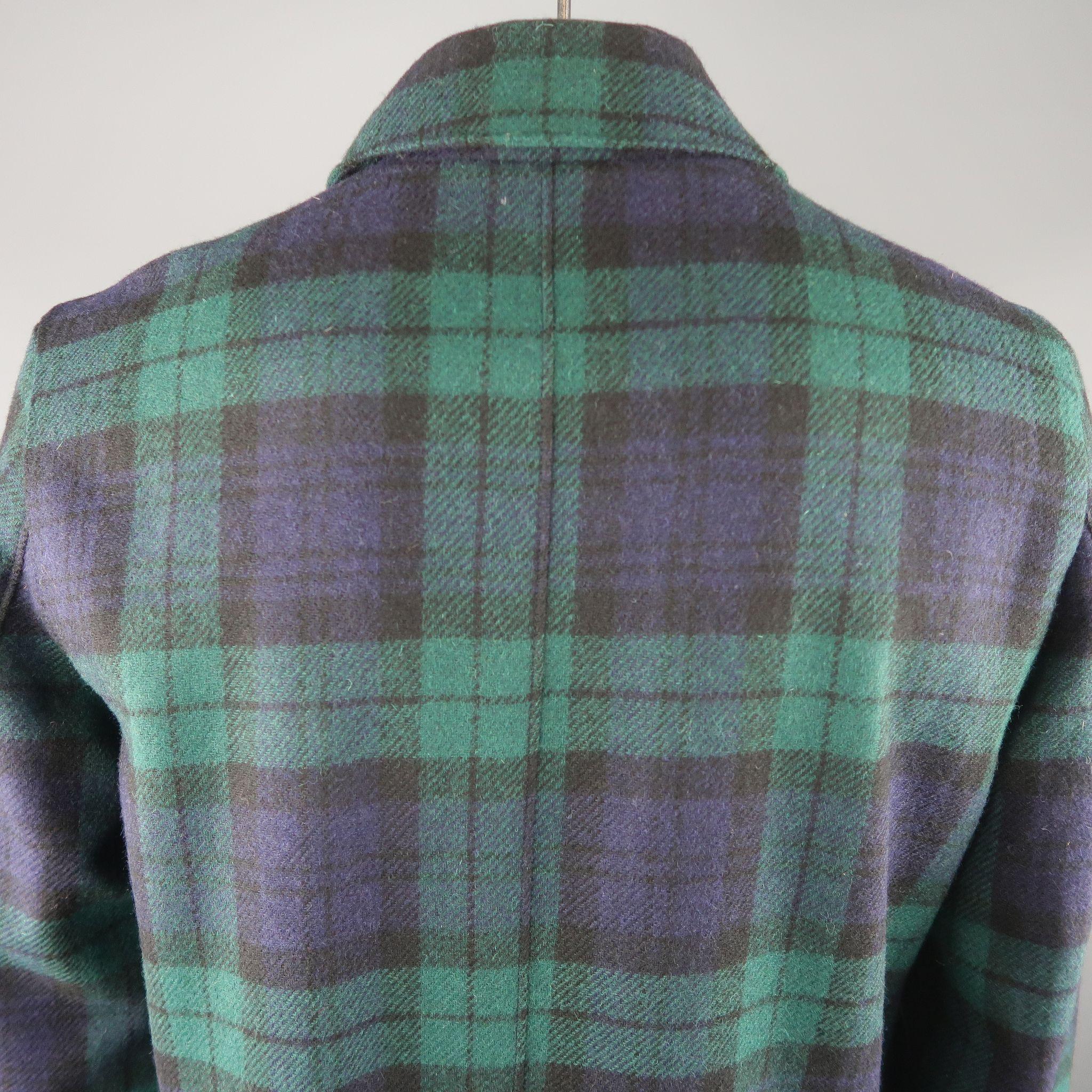GOLDEN BEAR X UNIONMADE Large Blackwatch Plaid Wool Coat In New Condition In San Francisco, CA