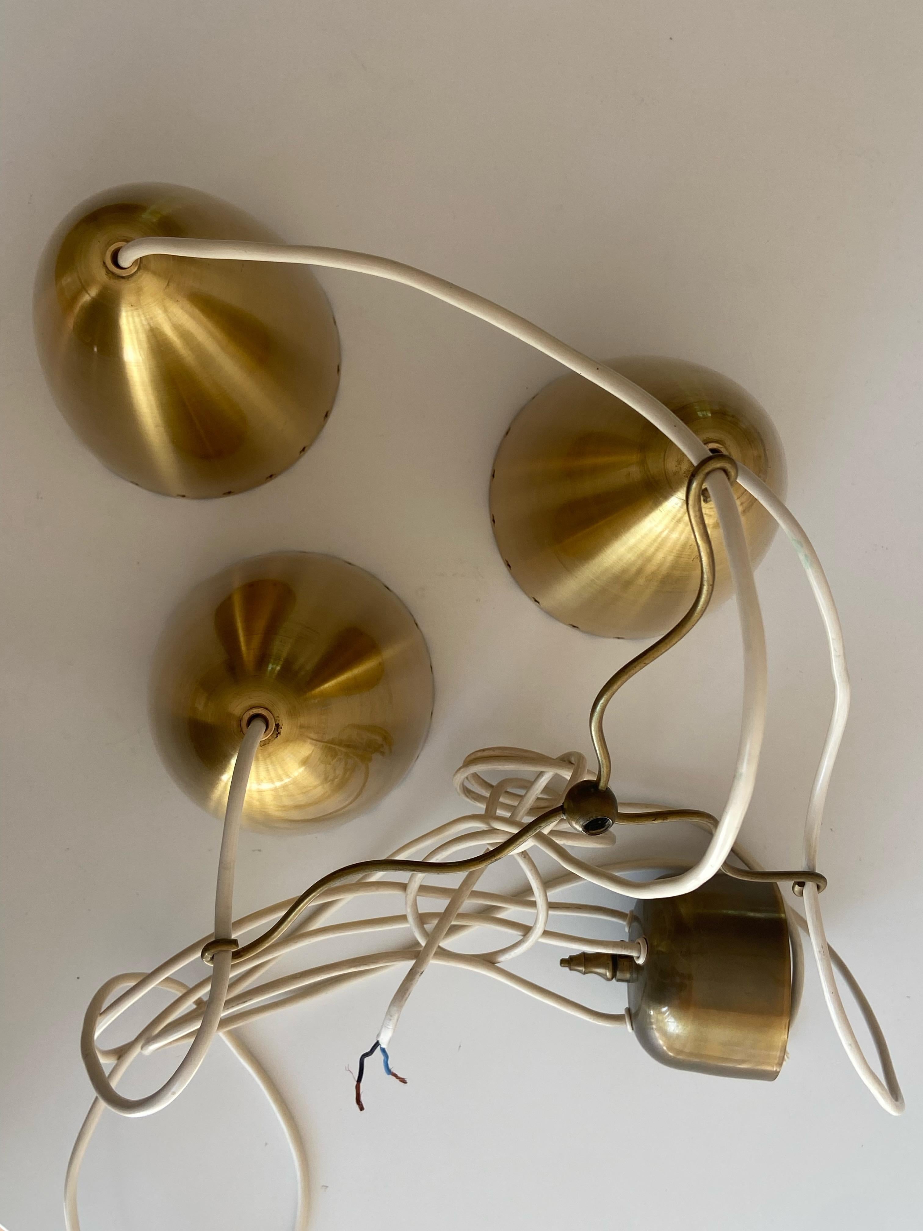 Danish Golden Bell midcentury brass pendant lamp set For Sale