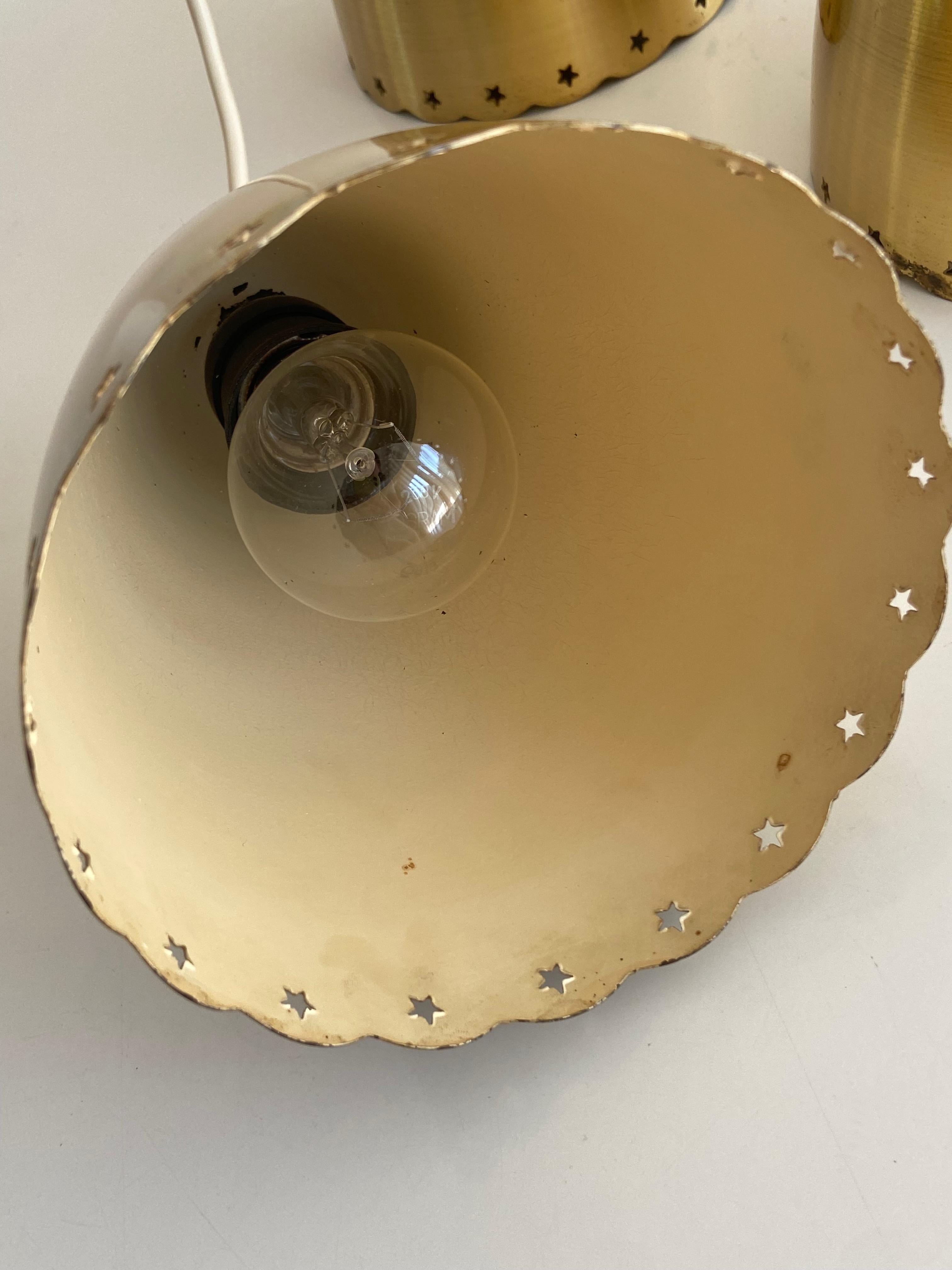 Brass Golden Bell midcentury brass pendant lamp set For Sale