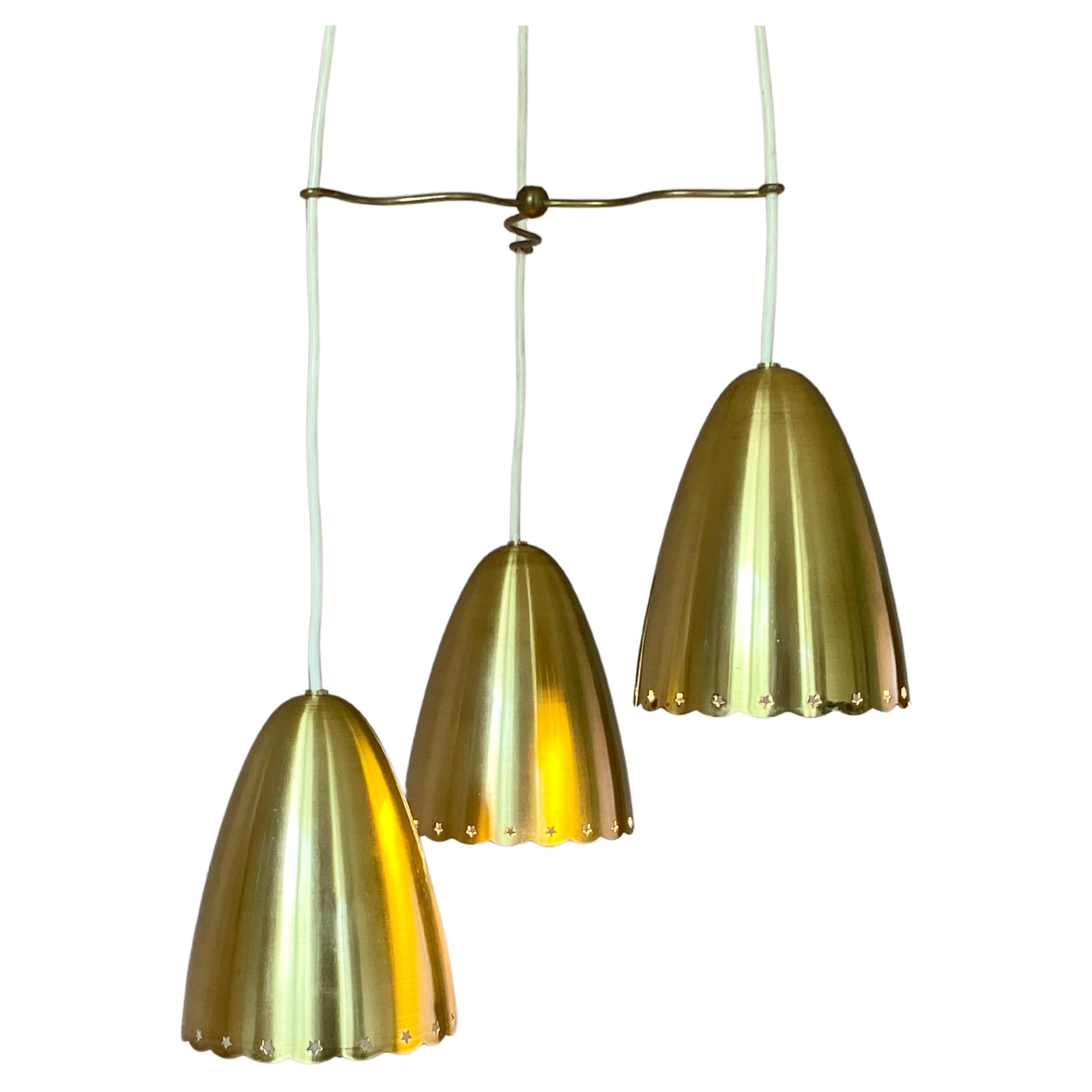 Golden Bell Messing-Hängeleuchten-Set aus der Mitte des Jahrhunderts