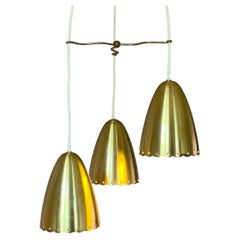 Vintage Golden Bell midcentury brass pendant lamp set