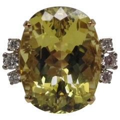 Golden Beryl and Diamond 18 Karat Yellow Gold Ring