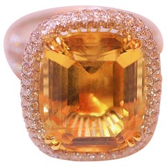 Golden Beryl and Diamond Right Hand Cocktail Ring 18 Karat White Gold