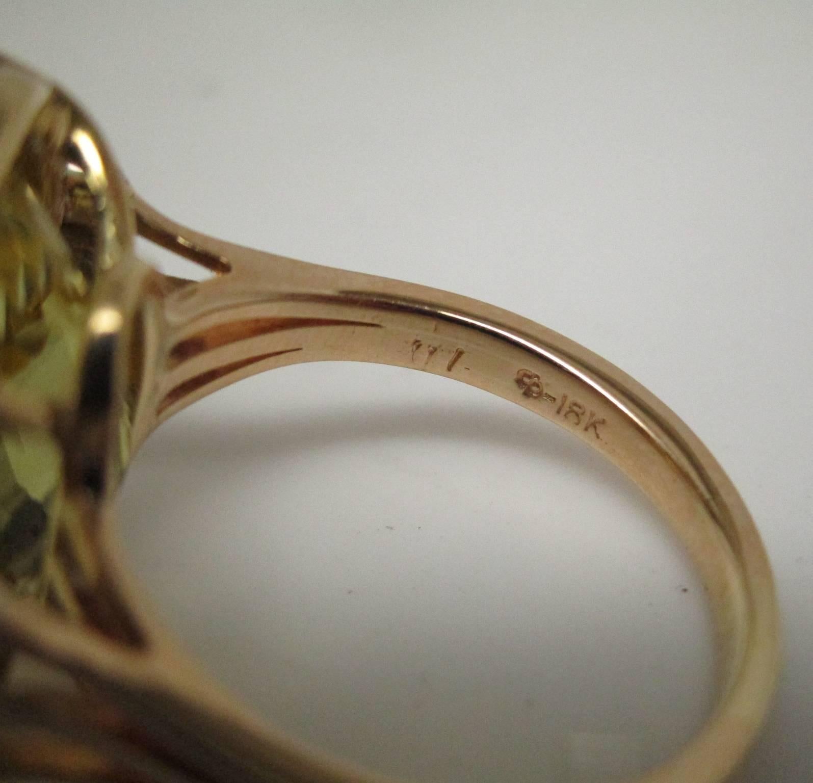 Golden Beryl and Diamond 18 Karat Yellow Gold Ring 1
