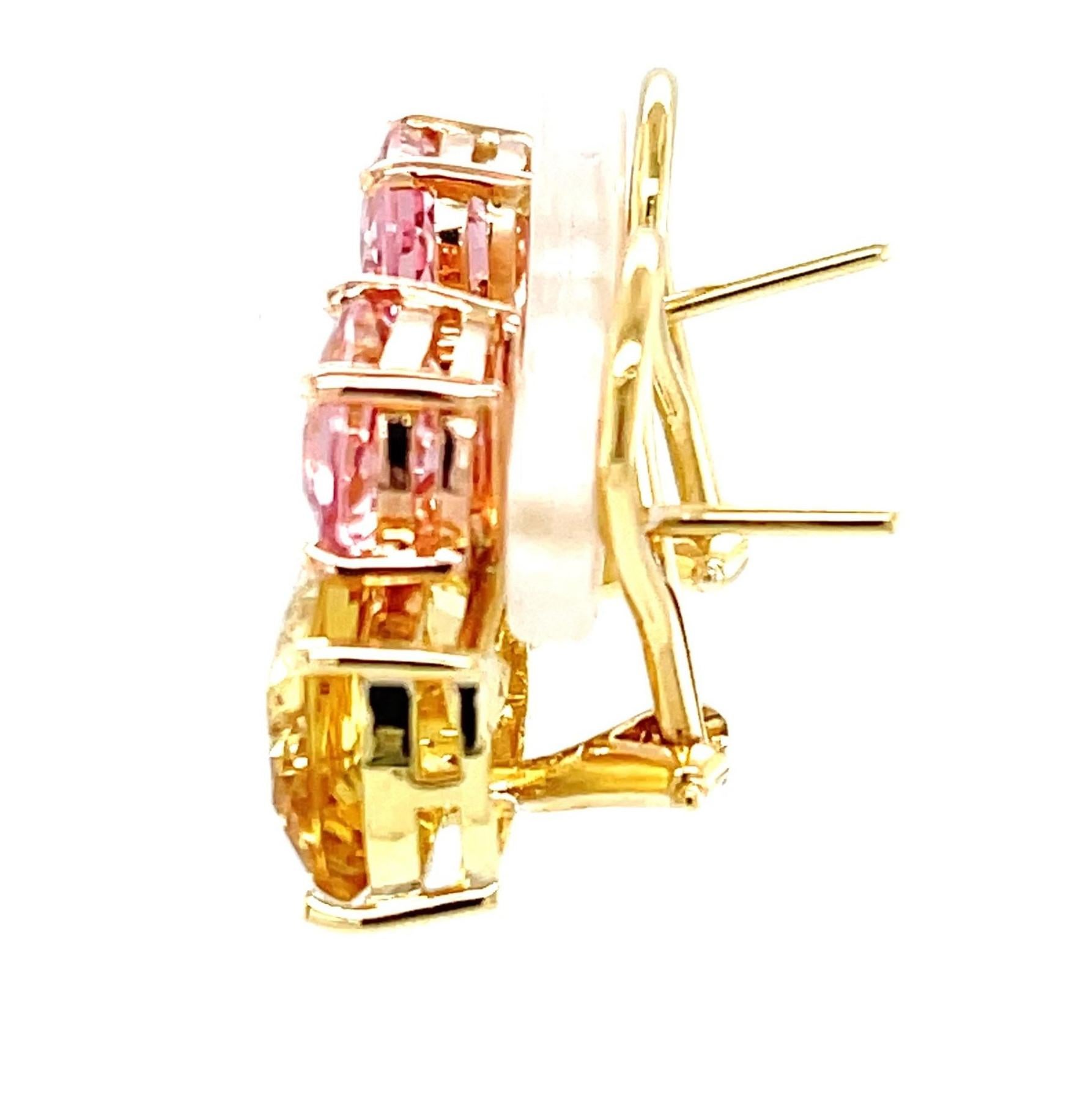 Cushion Cut Golden Beryl and Morganite Earrings in 18k Yellow Gold with French Clip Backs  For Sale