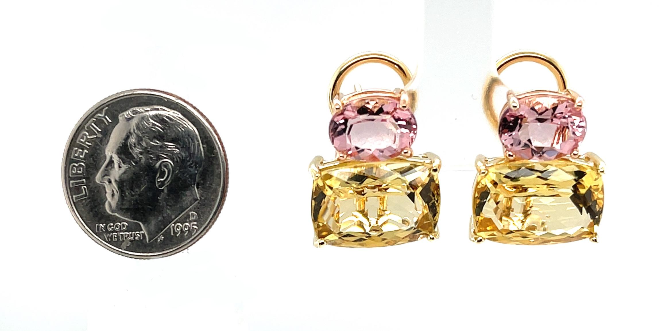 Goldene Beryll- und Morganit-Ohrringe aus 18 Karat Gelbgold mit französischer Clip-Rückenlehne  im Zustand „Neu“ im Angebot in Los Angeles, CA