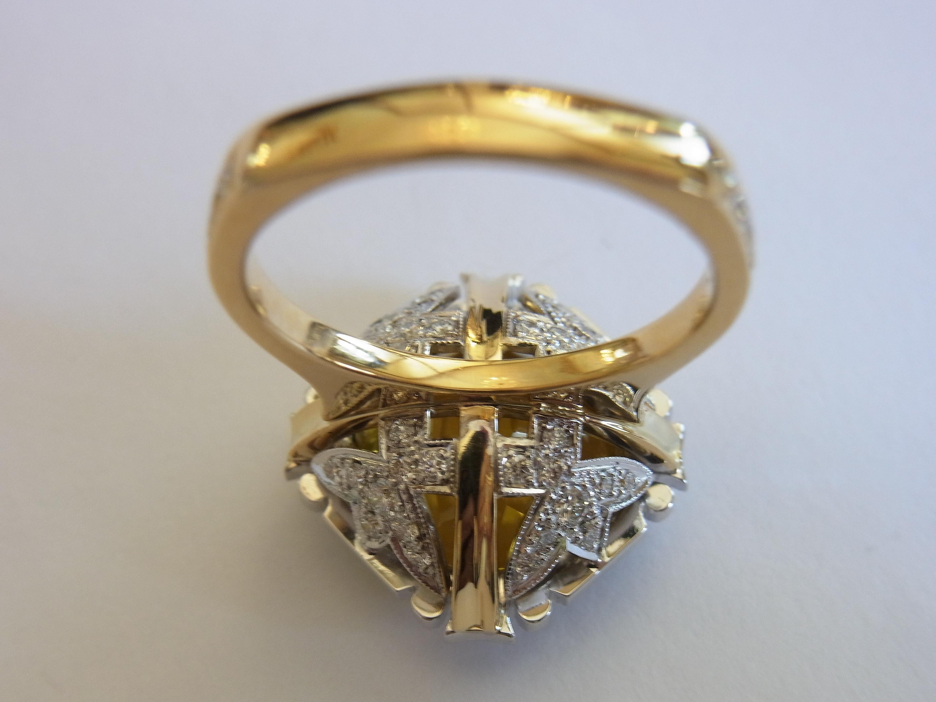 Modern 18 carat Golden Beryl and White Diamond Cocktail Engagement Ring For Sale